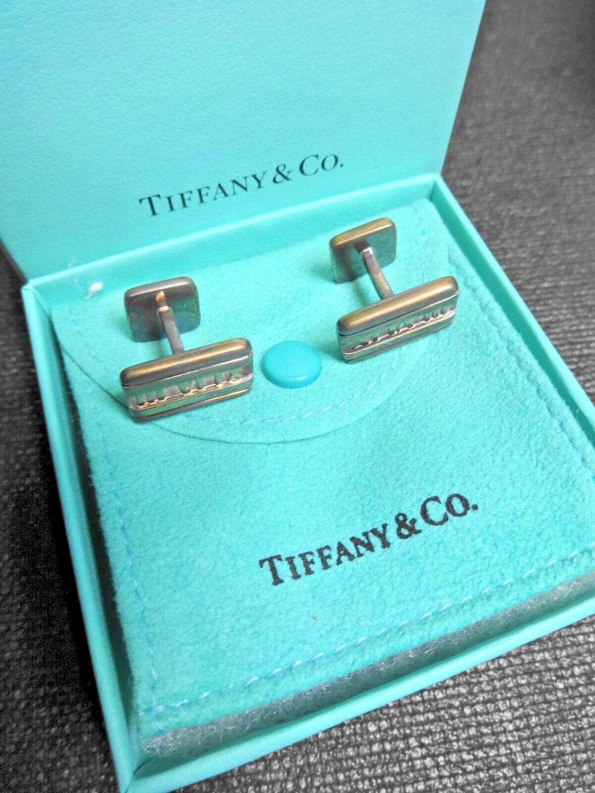 Tiffany & Co Silver Atlas Roman Numeral Cuff Links Made In Italy 925 silver