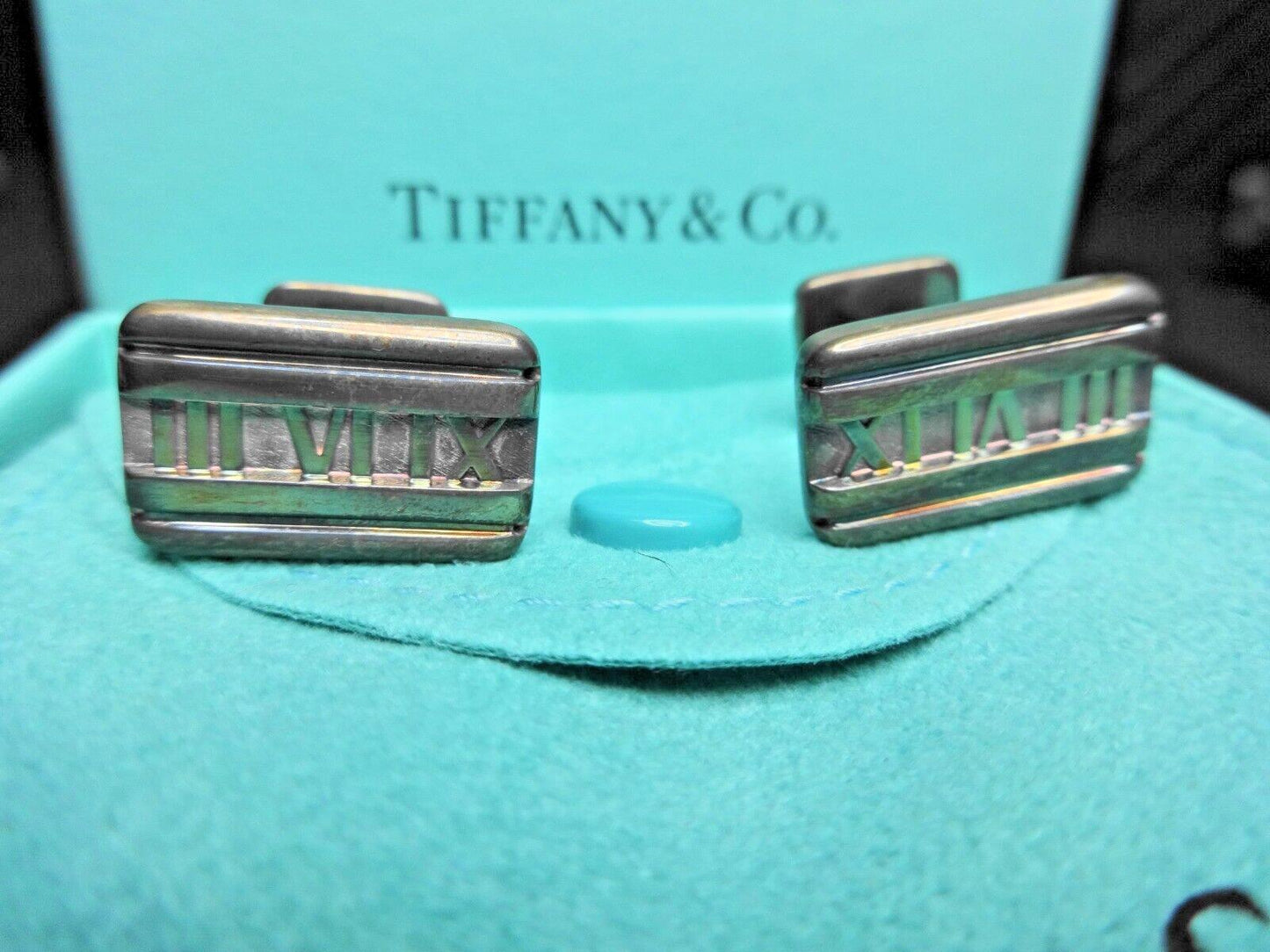 Tiffany & Co Silver Atlas Roman Numeral Cuff Links Made In Italy 925 silver