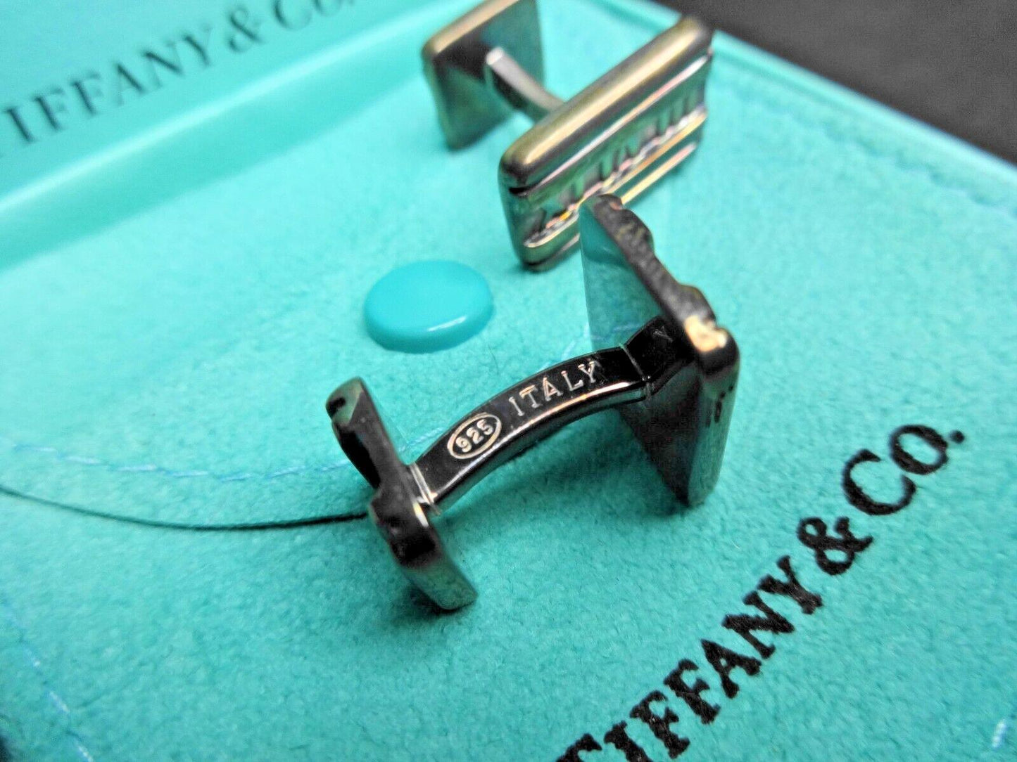 Tiffany & Co Silver Atlas Roman Numeral Cuff Links Made In Italy 925 silver