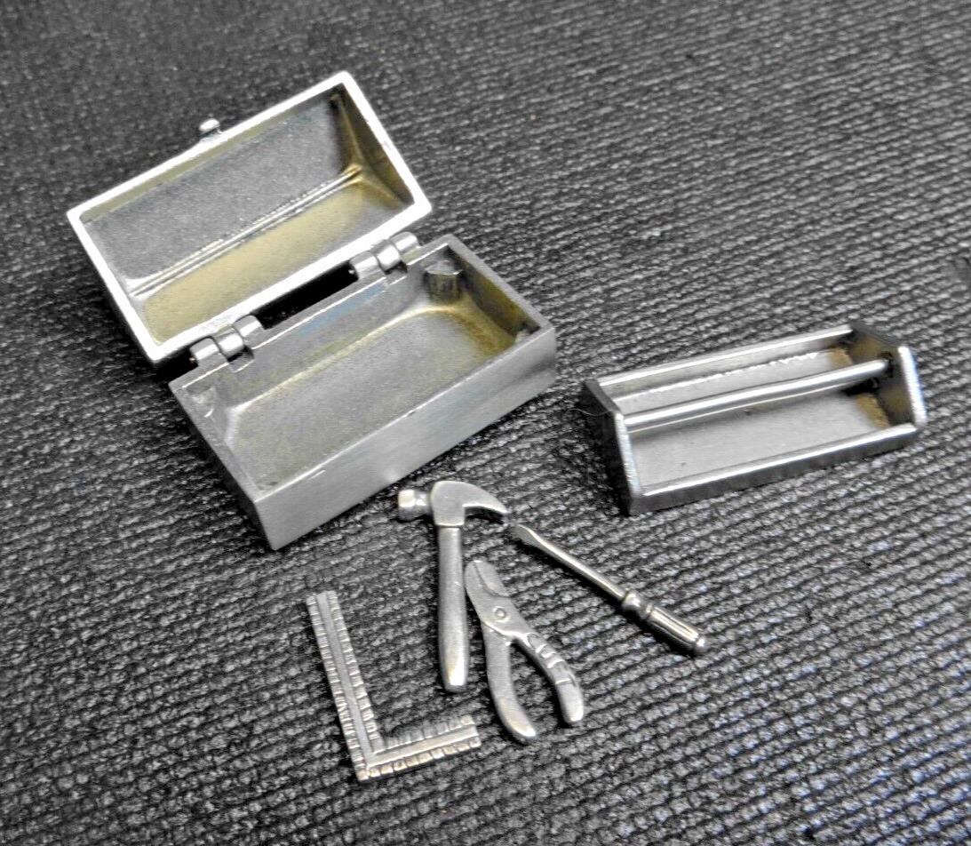 SIGNED JIM CLIFT HAND CRAFTED PEWTER TOOLS WITH TOOLBOX MINIATURE DOLLHOUSE