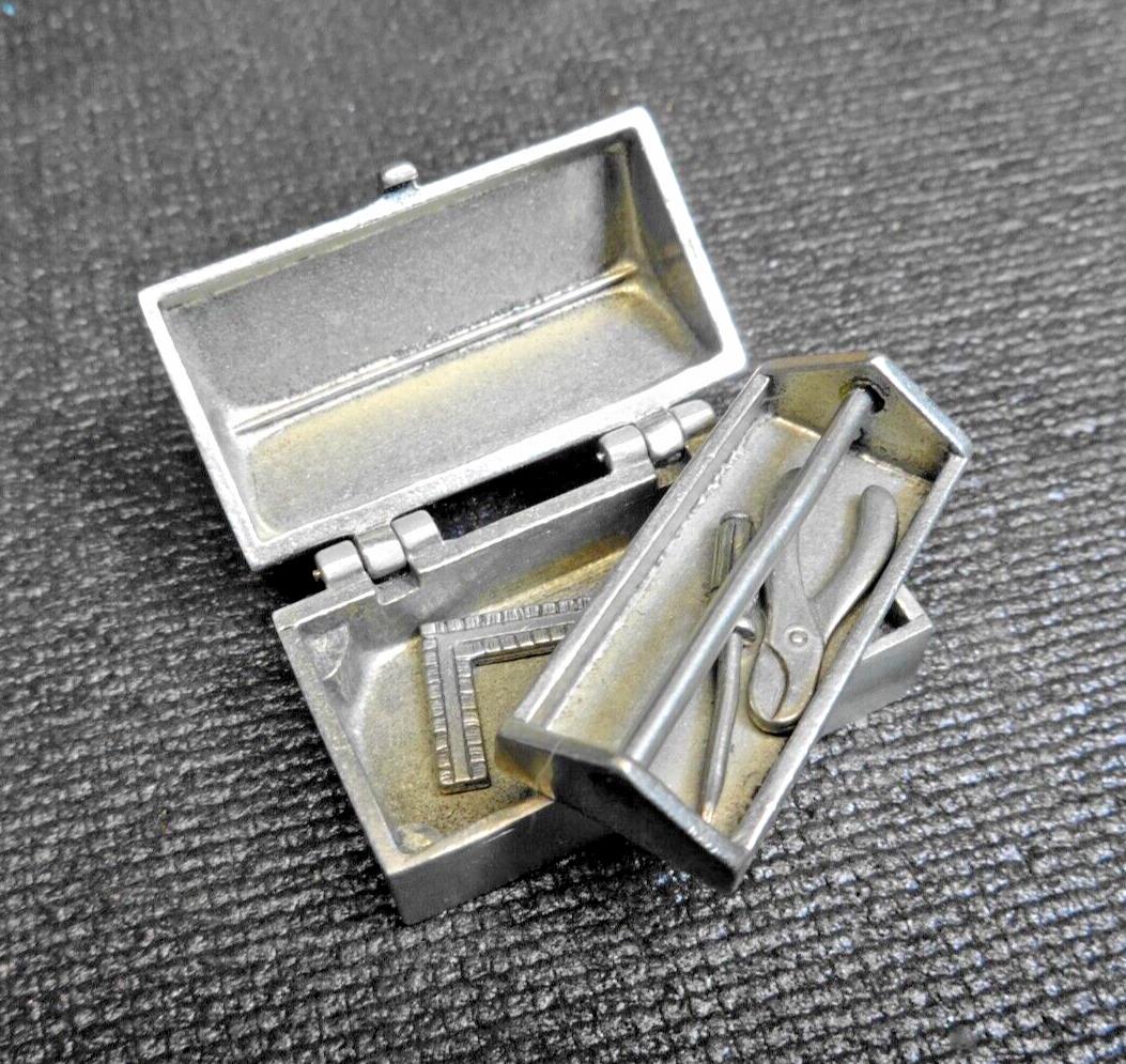 SIGNED JIM CLIFT HAND CRAFTED PEWTER TOOLS WITH TOOLBOX MINIATURE DOLLHOUSE