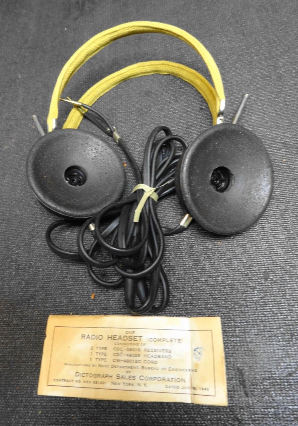 VINTAGE/ANTIQUE DICTOGRAPH CDC49016 RADIO HEADSET - Navy Department Engineering