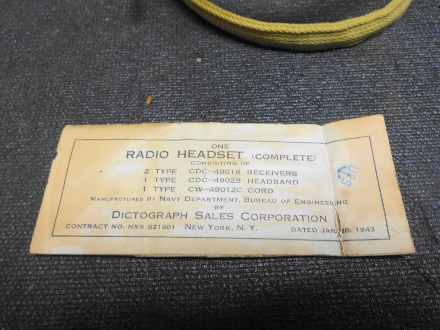 VINTAGE/ANTIQUE DICTOGRAPH CDC49016 RADIO HEADSET - Navy Department Engineering