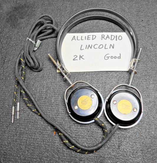 VINTAGE LINCOLN ALLIED CRYSTAL RADIO HEADSET HEADPHONES - 2K