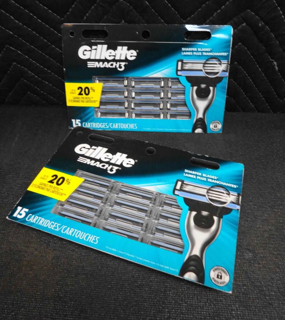 Gillette Mach3 Razor Blade Refills 15 Cartridges 2 Pack FACTORY SEALED PACK