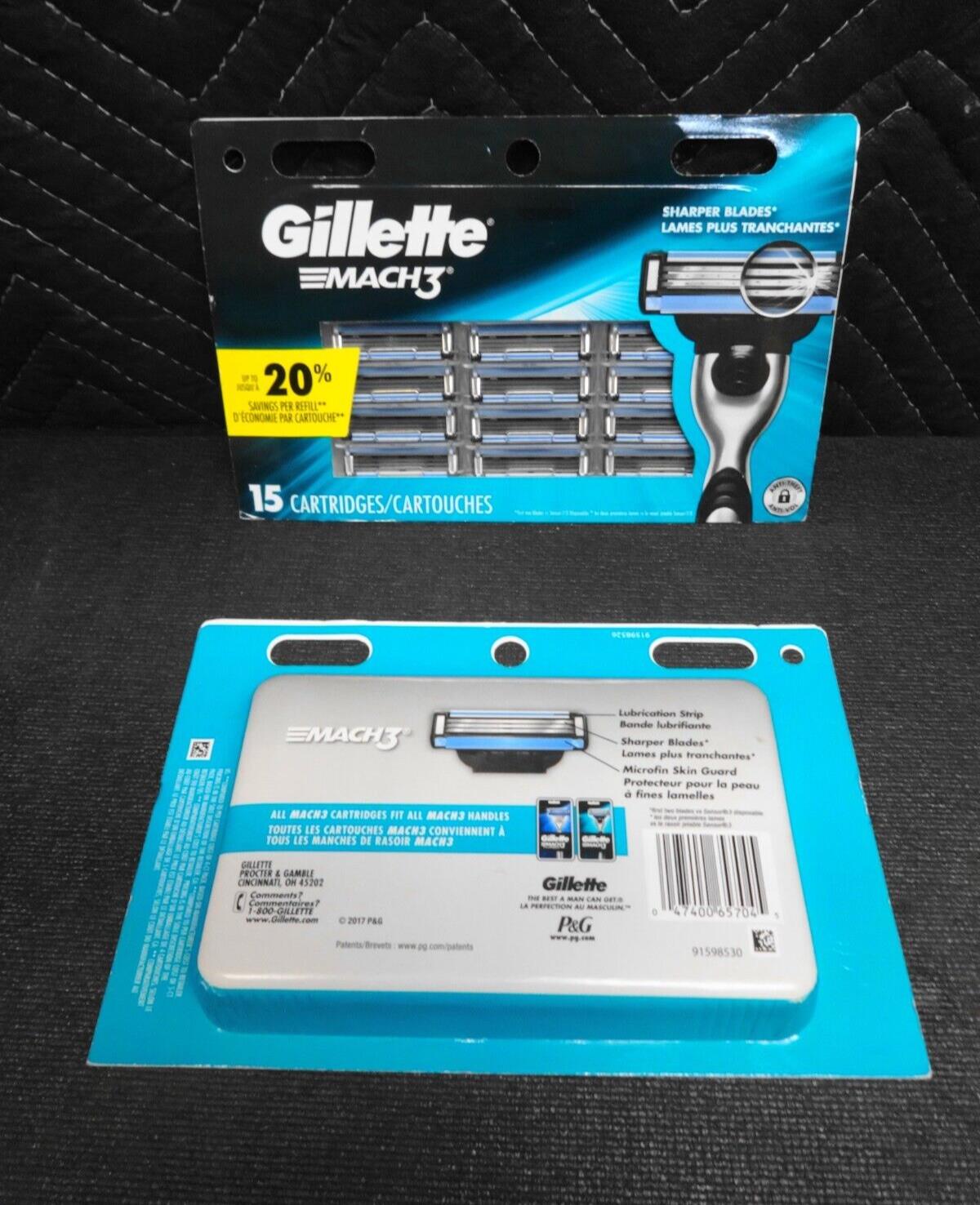 Gillette Mach3 Razor Blade Refills 15 Cartridges 2 Pack FACTORY SEALED PACK