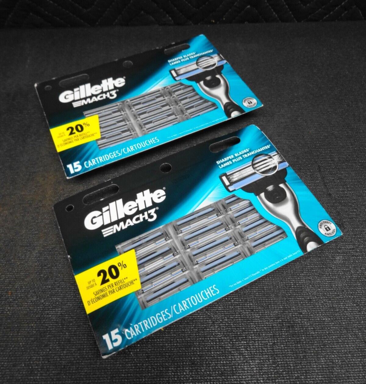 Gillette Mach3 Razor Blade Refills 15 Cartridges 2 Pack FACTORY SEALED PACK