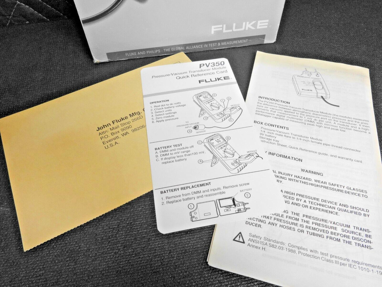 FLUKE  Pressure & Vacuum Transducer Module  # PV 350 w/ Box & Papers