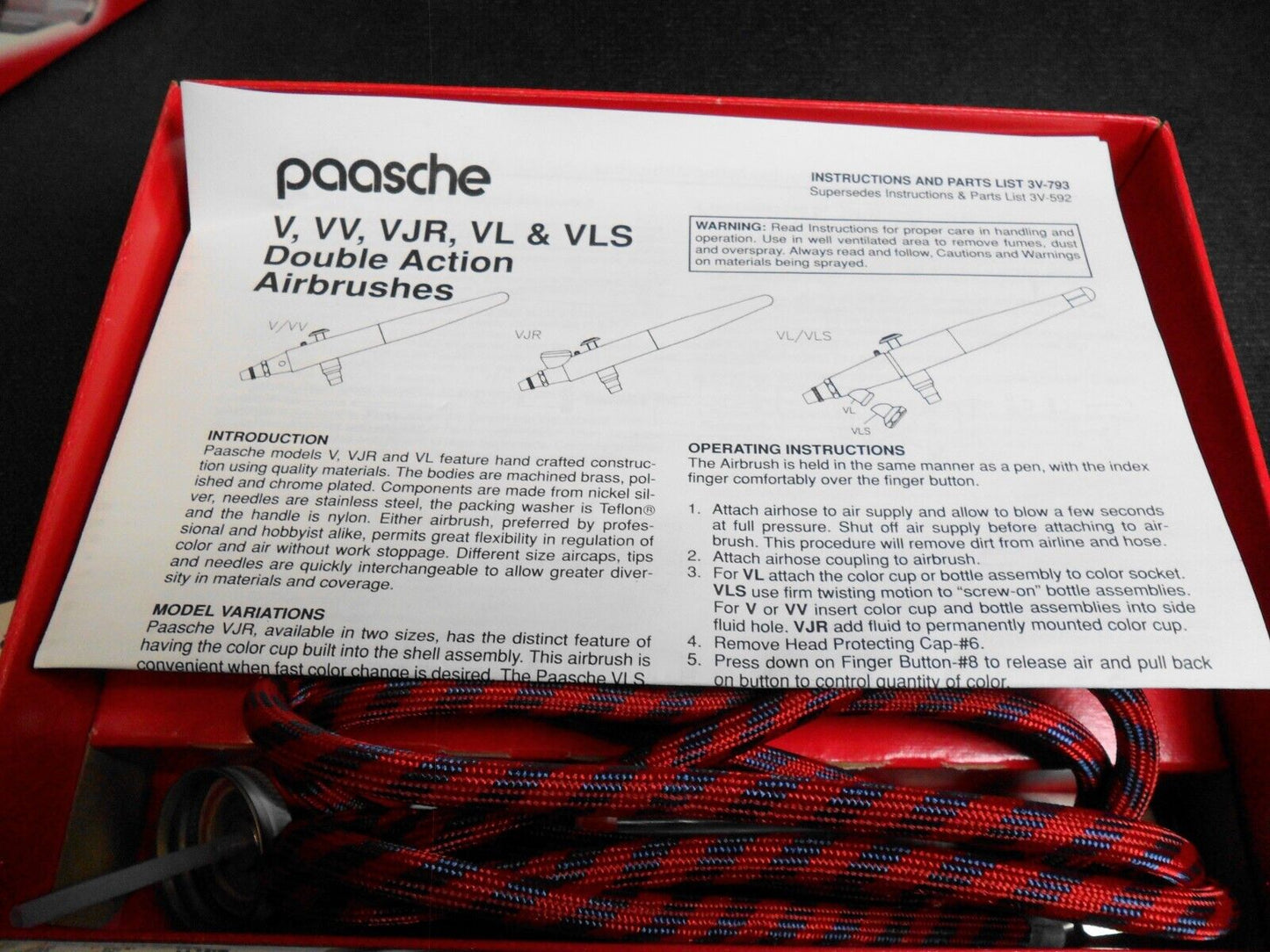 Paasche Double Action Airbrush VL Set - NOS - Complete w/ Papers