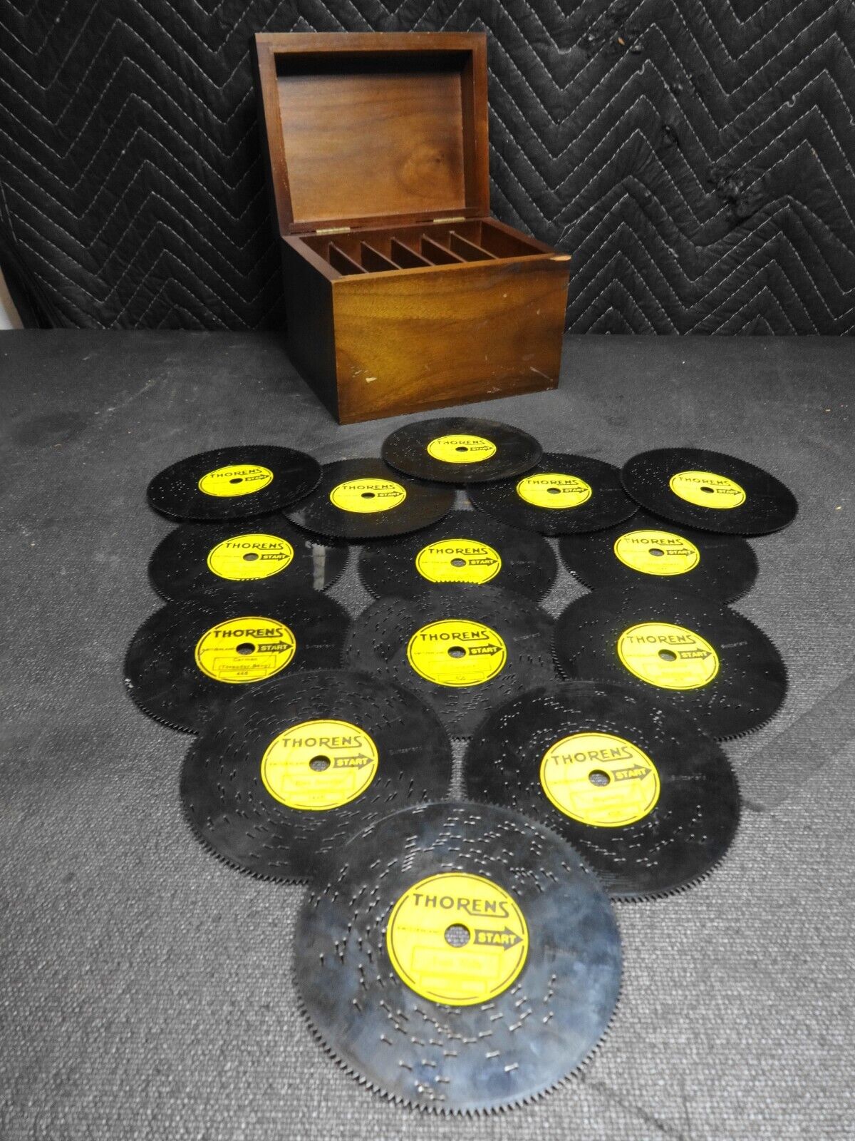 Lot of 14x Vintage Thorens Music Box Discs w/ Storage Box