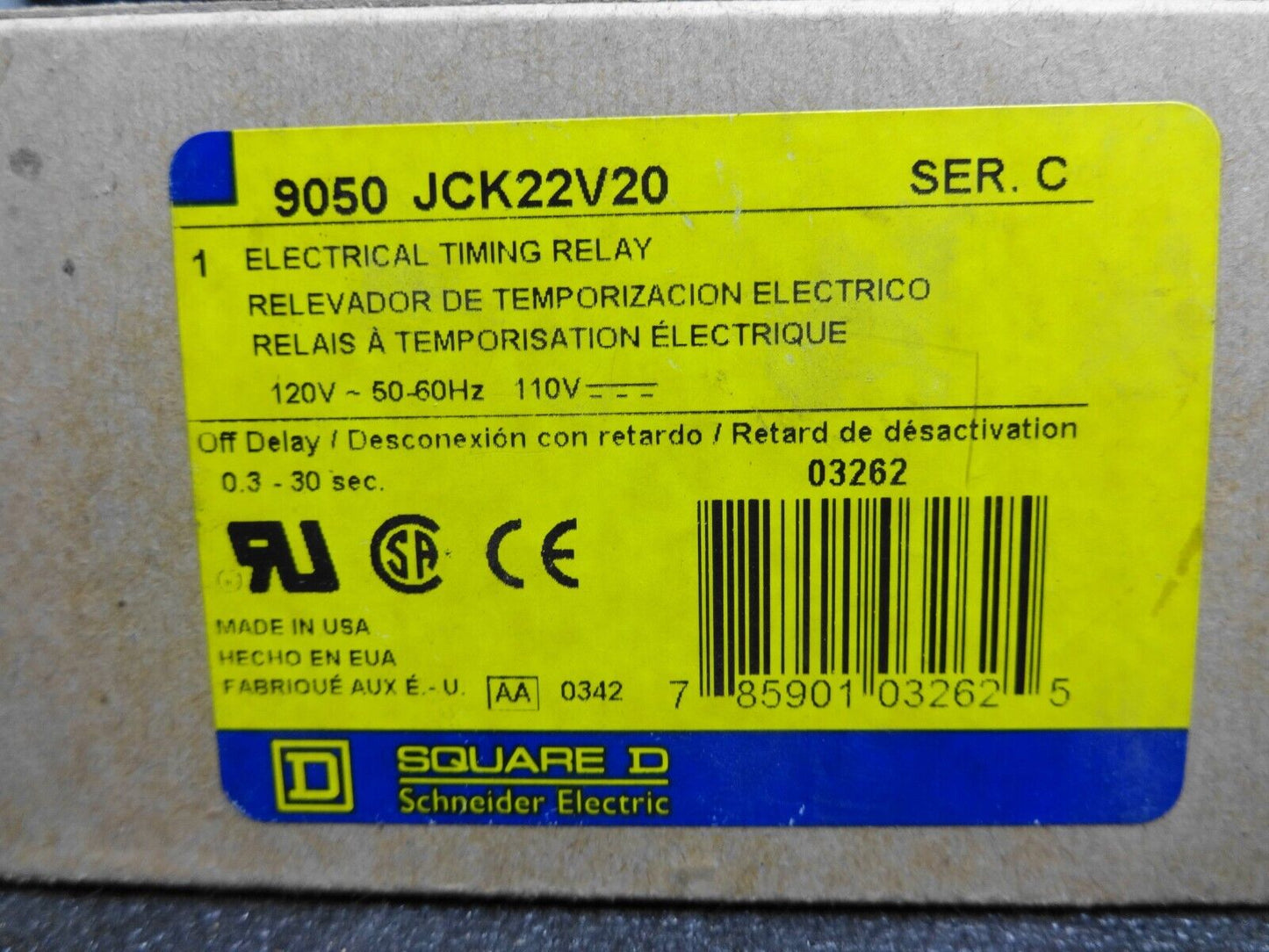 🆕️ Square D 9050-JCK22V20 Series C Timing Relay ⚡️ US SHIP