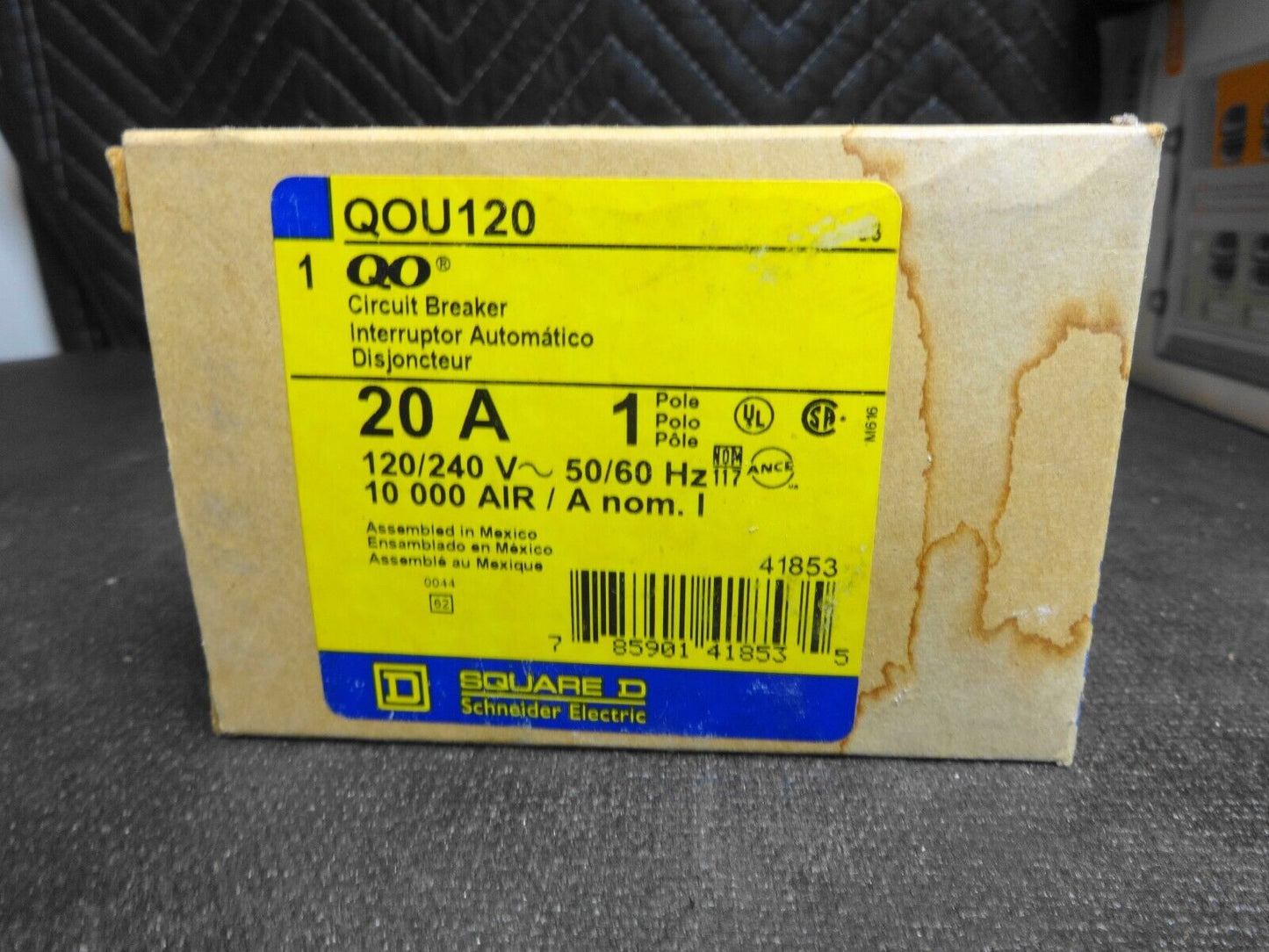 Square D QOU120 Feed Thru 1 Pole 20 Amp 120V AC 10K Type QOU Circuit Breaker NEW