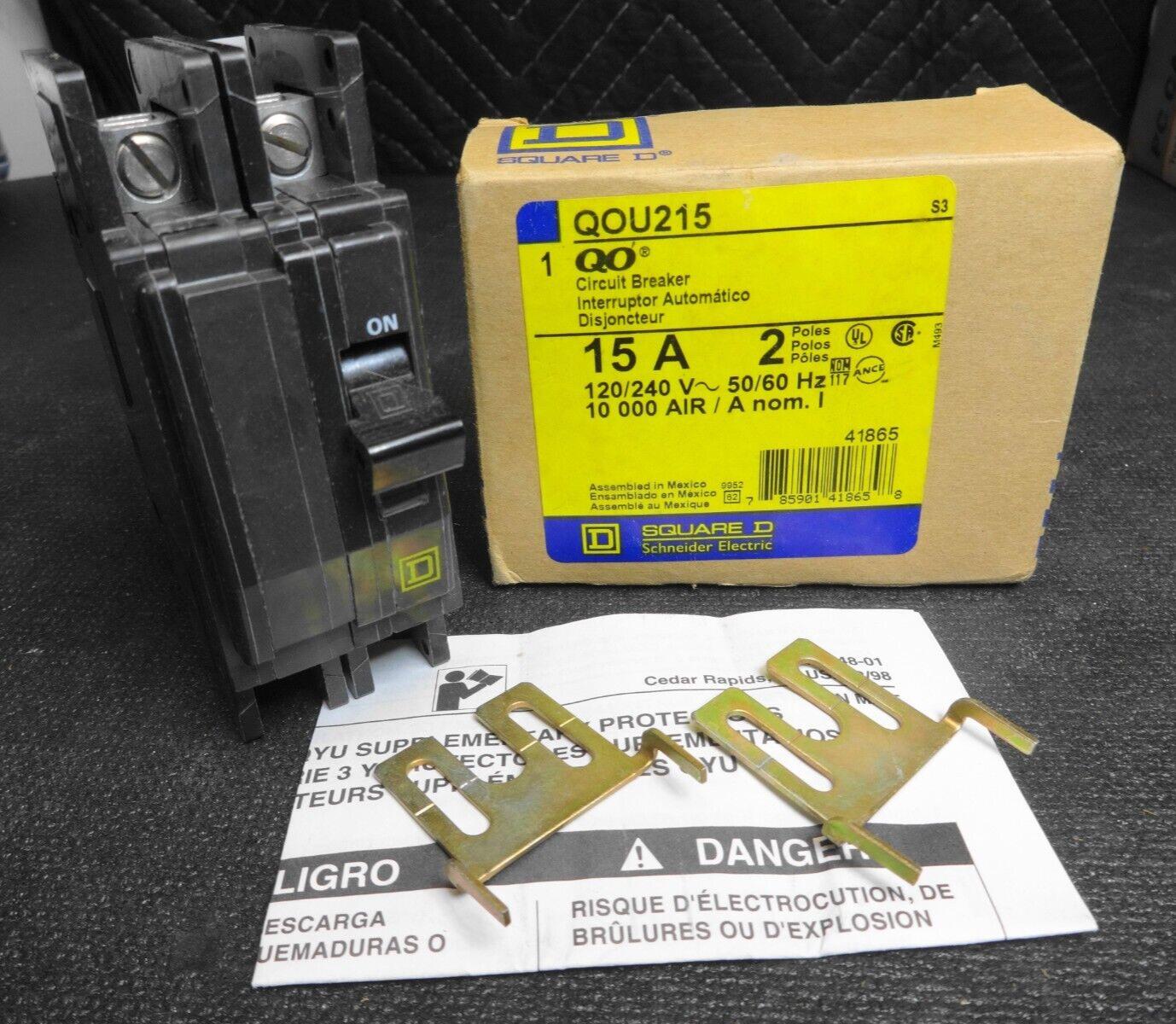 Square D QOU215 2 Pole 15 Amp Feed Through Pass Through Circuit Breaker