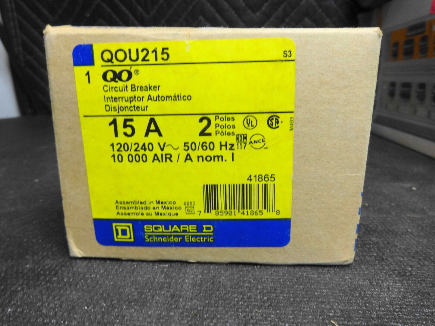 Square D QOU215 2 Pole 15 Amp Feed Through Pass Through Circuit Breaker