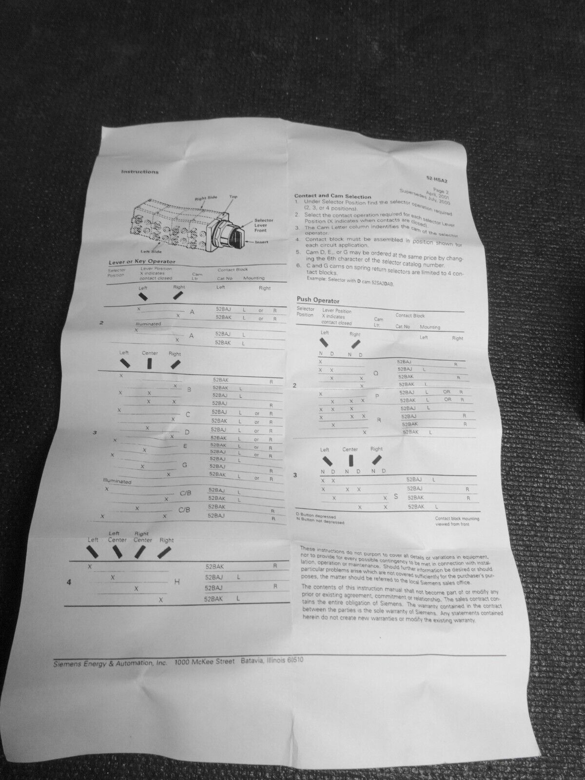 Siemens 52SA2HAB  4 POS Selector Operator 30MM Short Lever - White