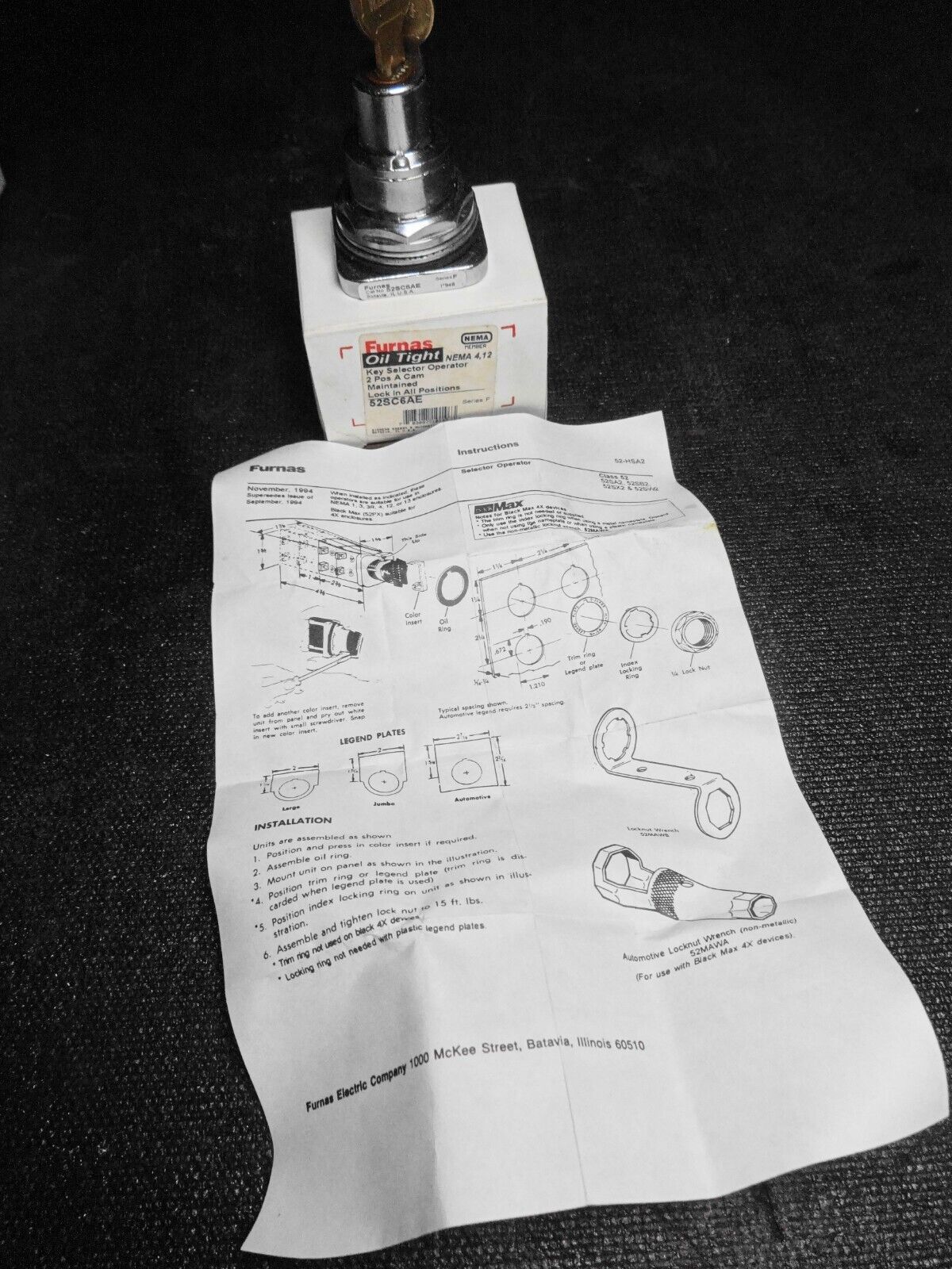 Siemens 52SC6AE Heavy Duty Key Operated 2 POS Selector Switch, A CAM