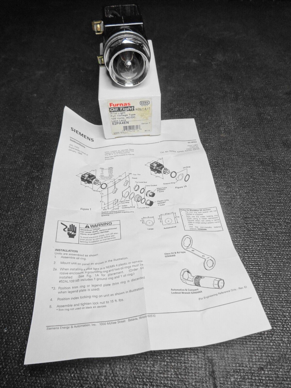 Furnas 52PA4EN Siemens Pilot Light, Full Voltage - AC/DC - W/O Lens