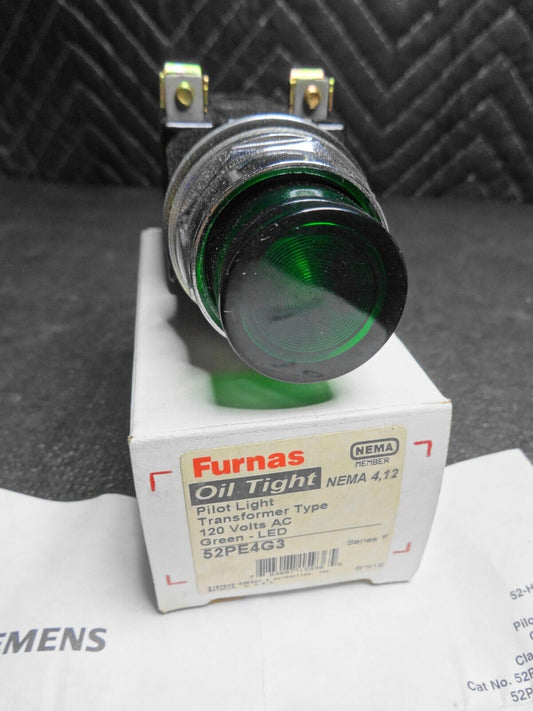 Furnas / Siemens 52PE4G3 Oil Tight Pilot Light Transformer Type - Green Lens