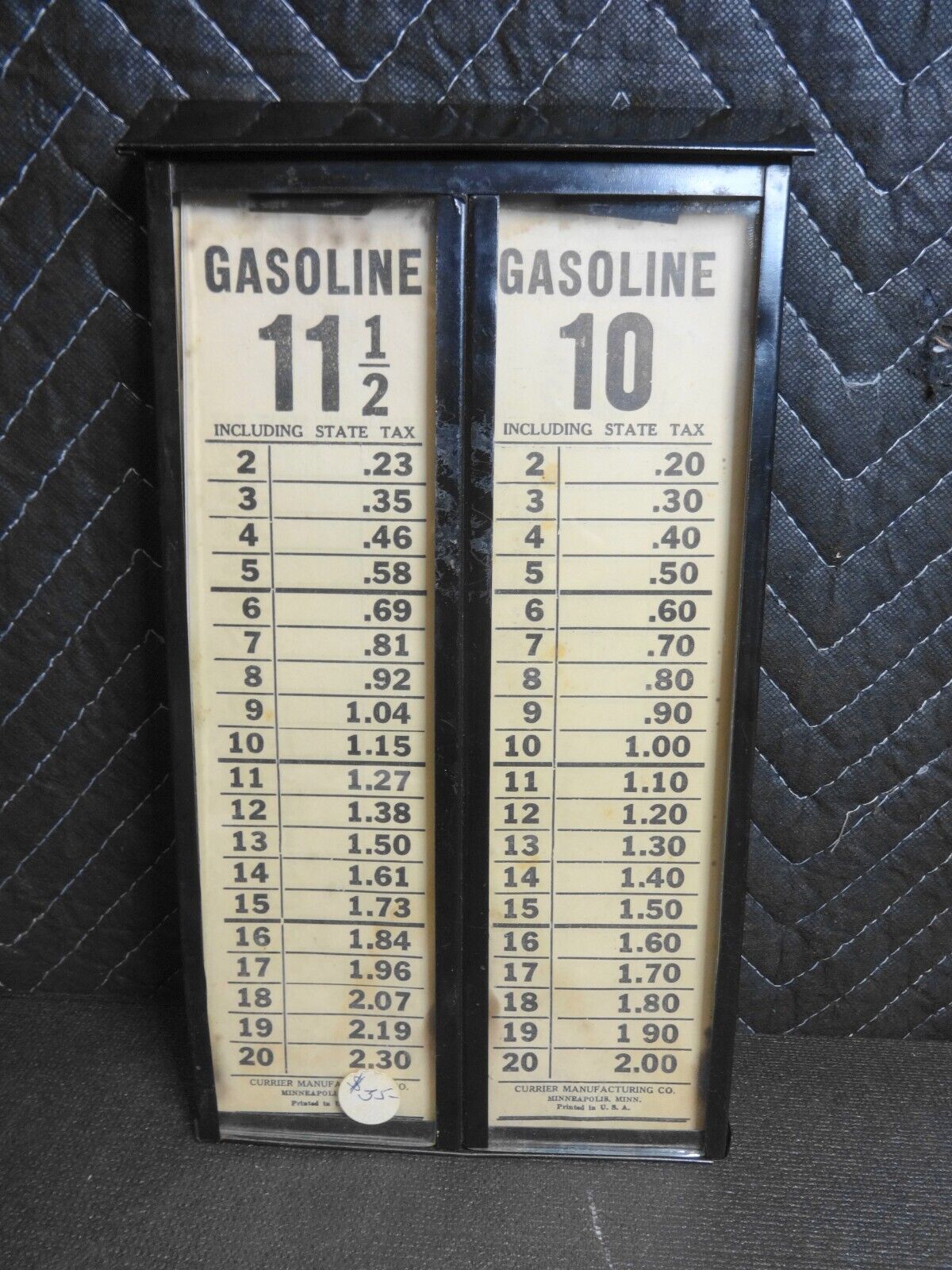 Vintage Antique 1920s Gas Station Visible Gas Pump Dual Price Card Box w/ Cards