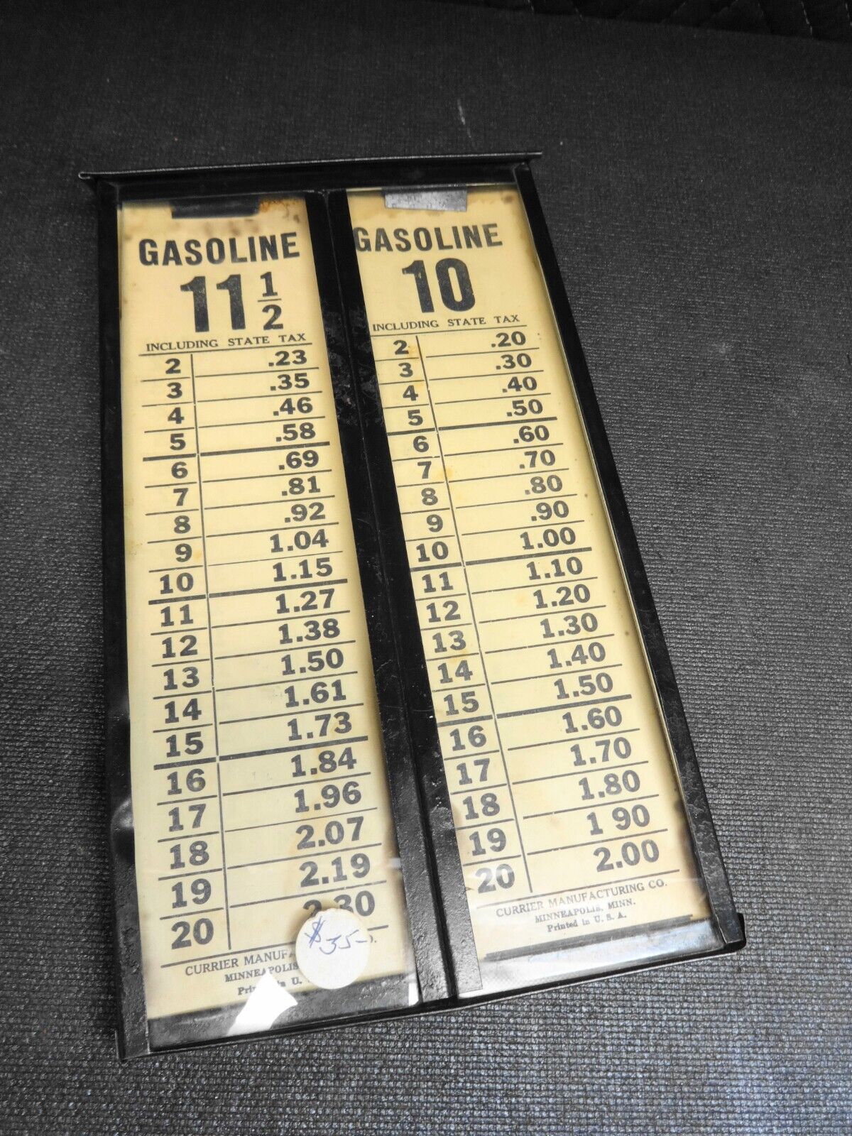 Vintage Antique 1920s Gas Station Visible Gas Pump Dual Price Card Box w/ Cards