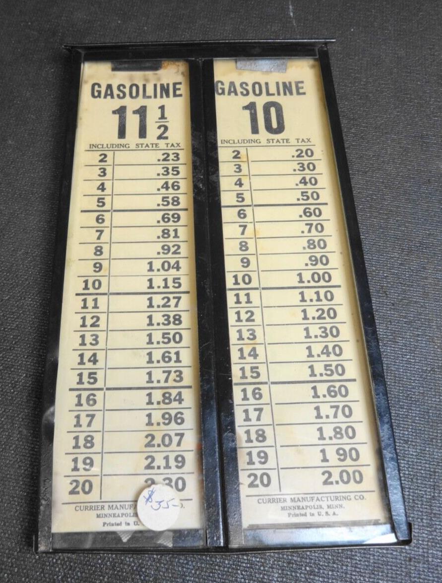 Vintage Antique 1920s Gas Station Visible Gas Pump Dual Price Card Box w/ Cards