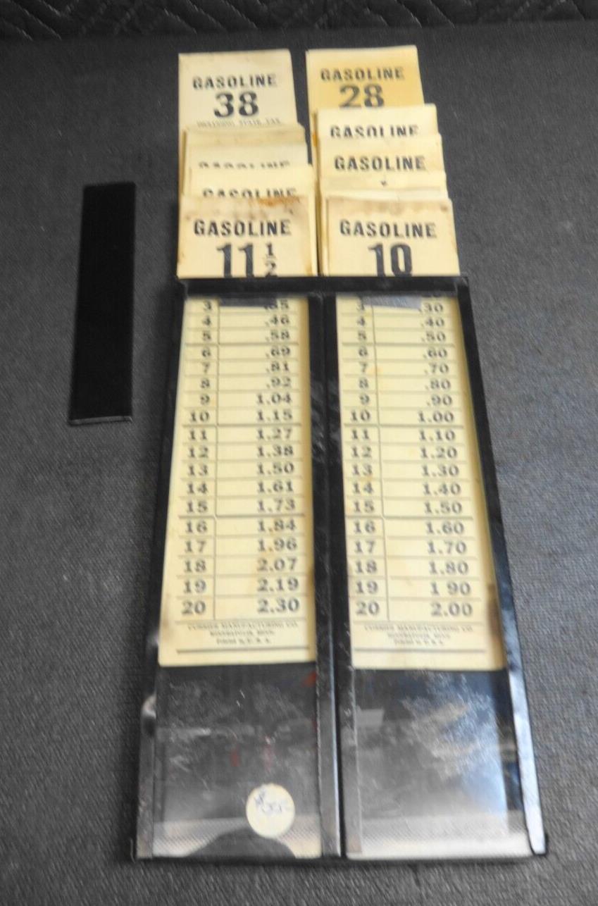 Vintage Antique 1920s Gas Station Visible Gas Pump Dual Price Card Box w/ Cards