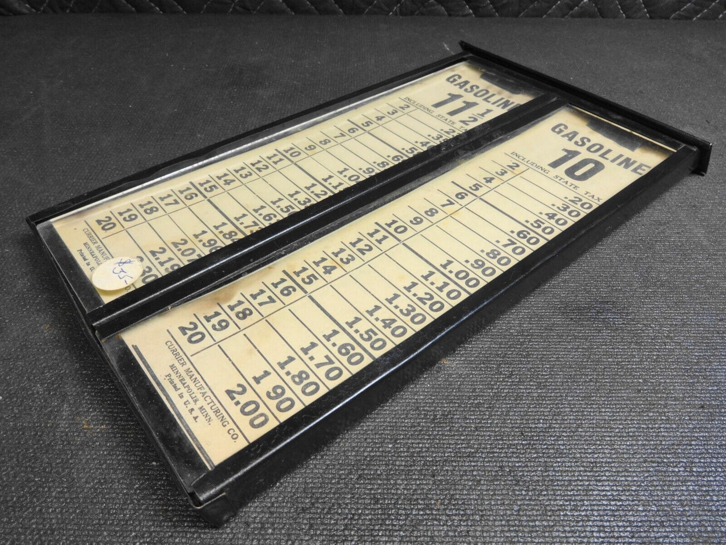 Vintage Antique 1920s Gas Station Visible Gas Pump Dual Price Card Box w/ Cards