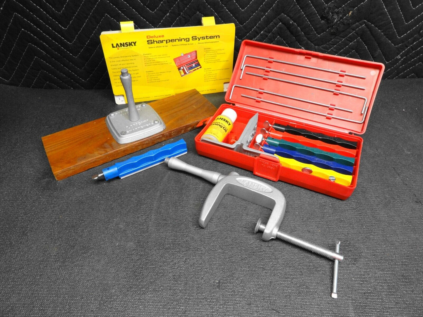 Lansky Deluxe 5-Stone Knife Sharpening System w/ Pedestal, "C" Clamp & Sapphire