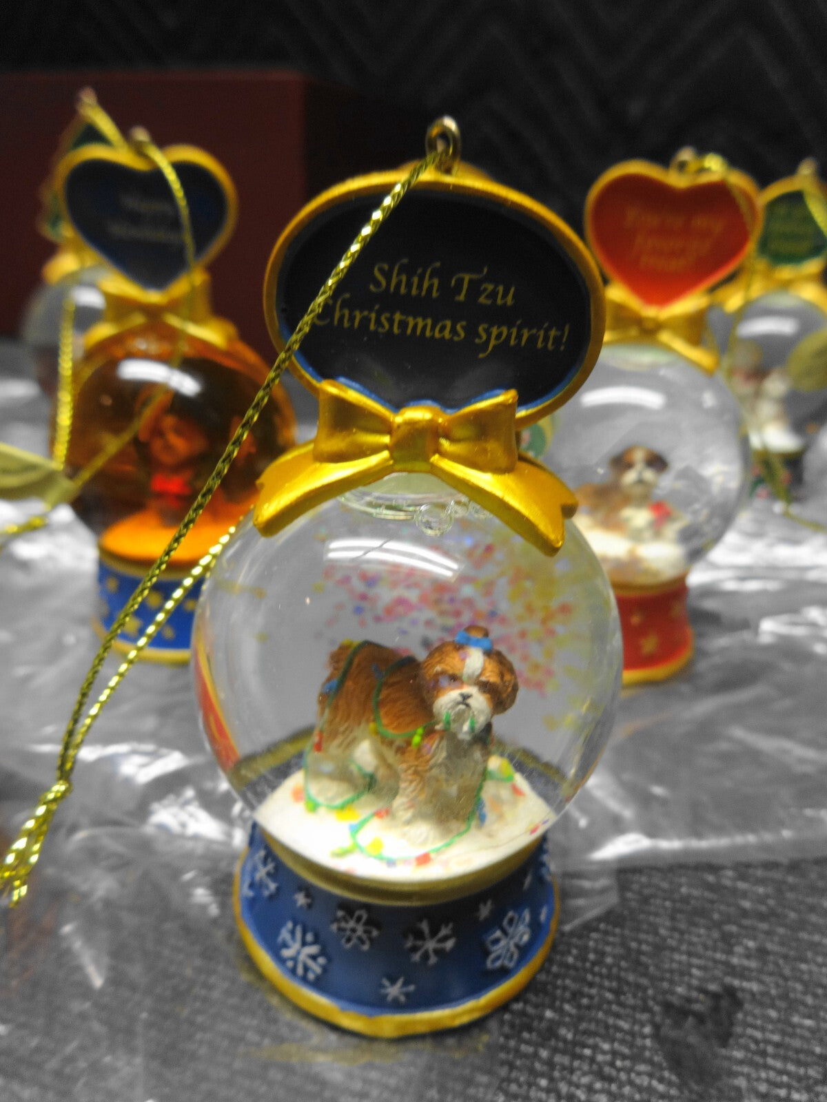 Danbury Mint Shih Tzu Dog Snow Globe Christmas Ornament Collection set of 11