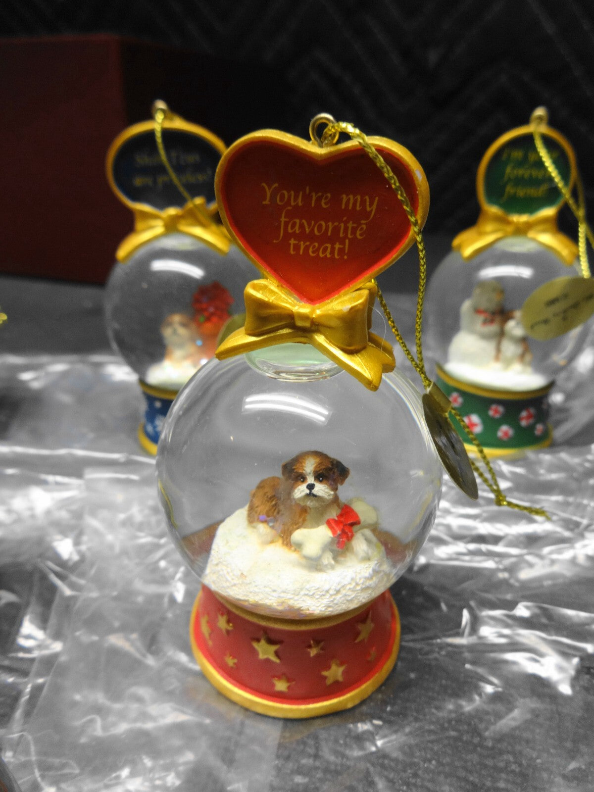 Danbury Mint Shih Tzu Dog Snow Globe Christmas Ornament Collection set of 11