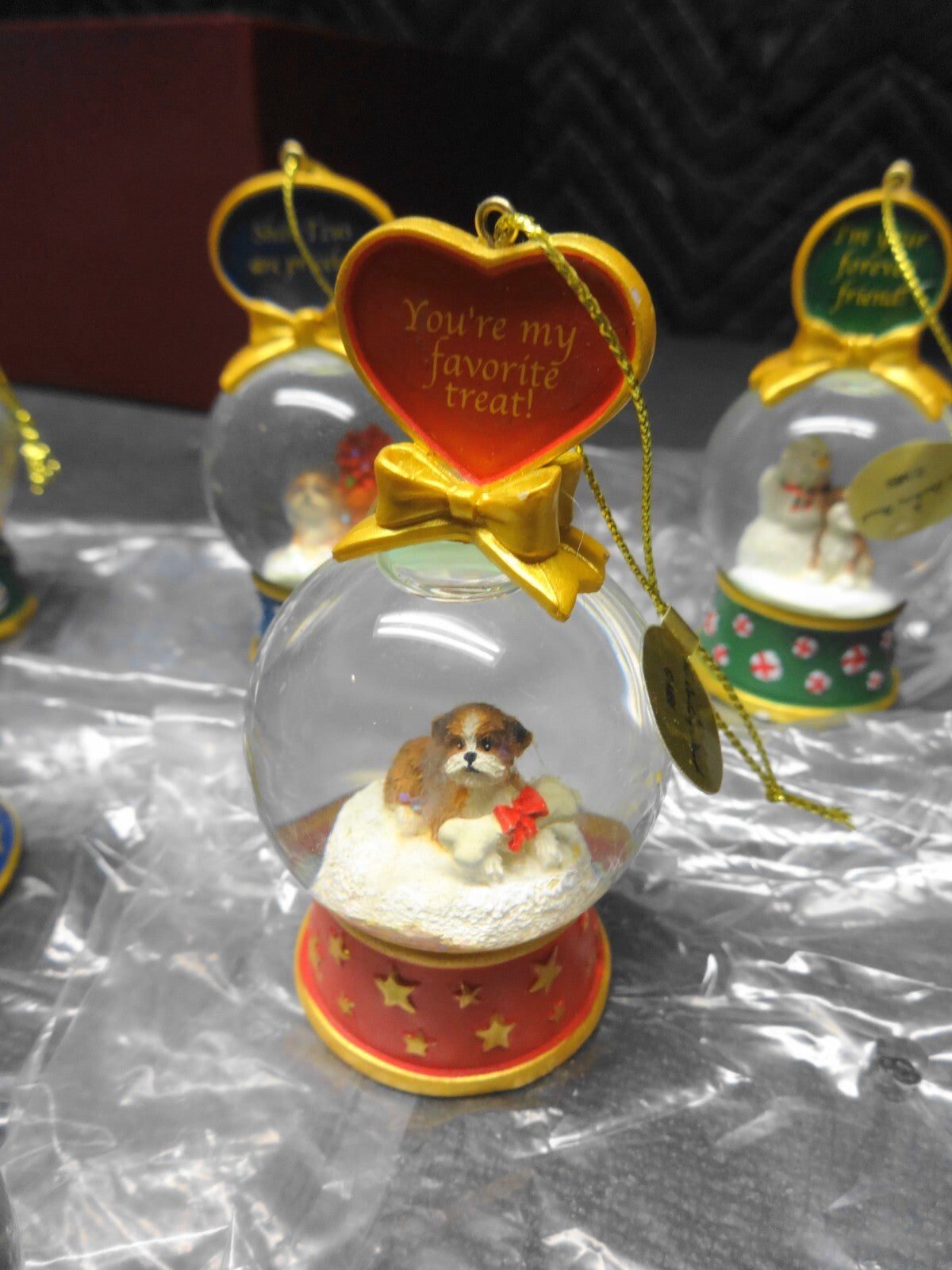Danbury Mint Shih Tzu Dog Snow Globe Christmas Ornament Collection set of 11