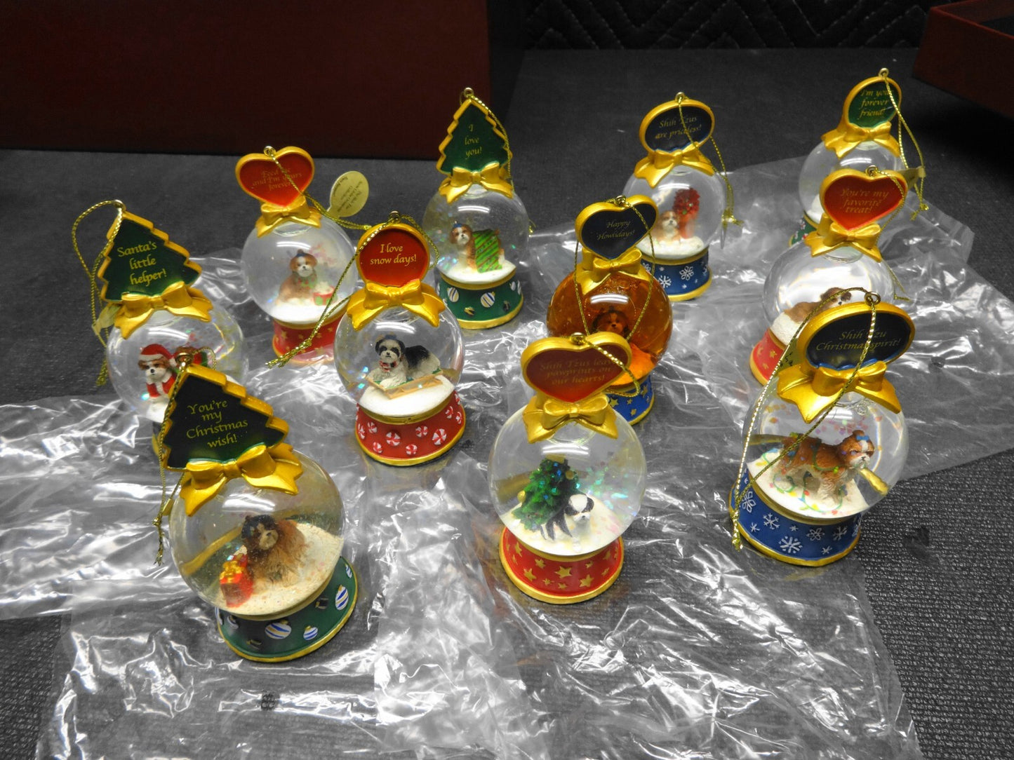Danbury Mint Shih Tzu Dog Snow Globe Christmas Ornament Collection set of 11