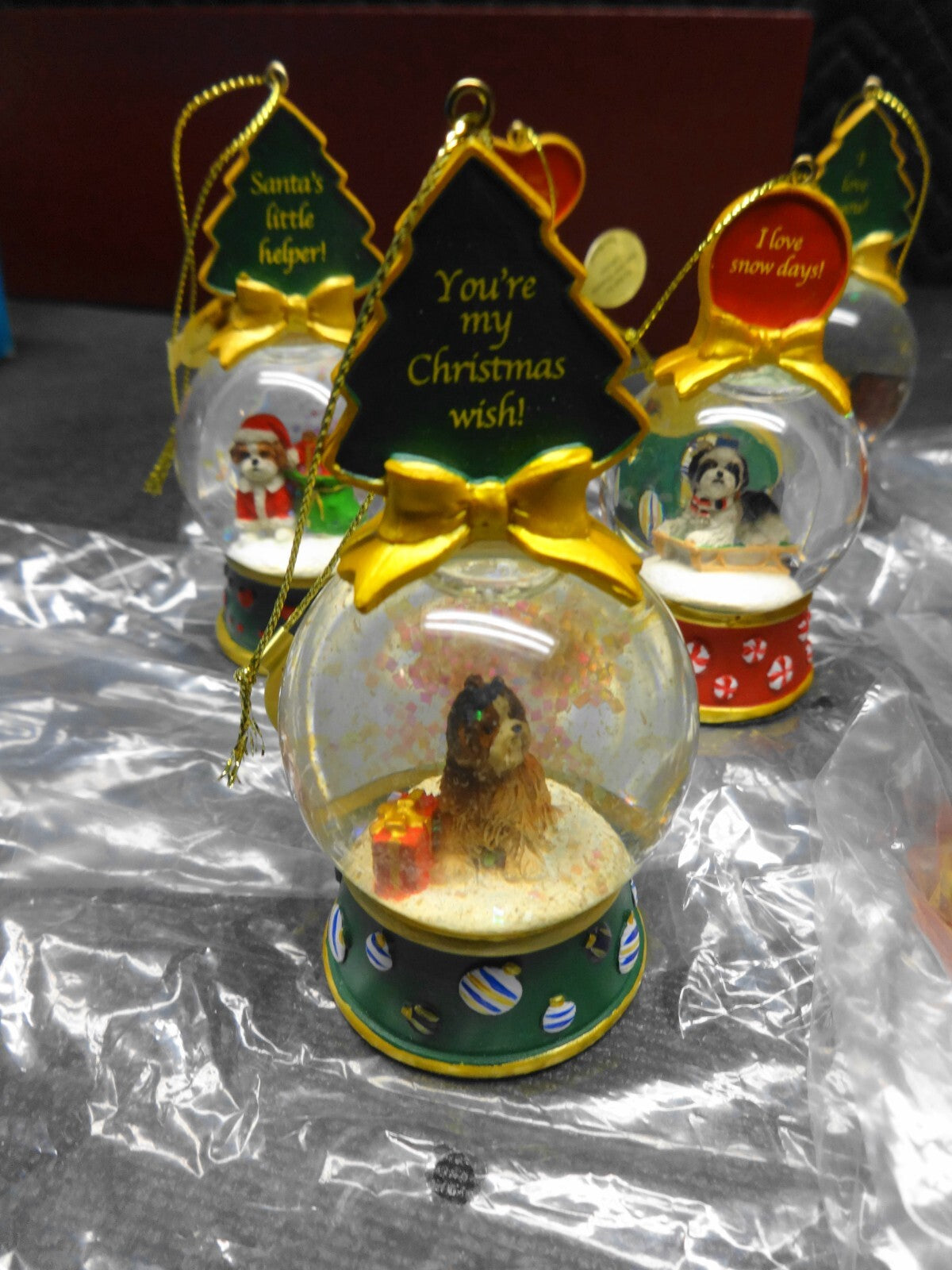 Danbury Mint Shih Tzu Dog Snow Globe Christmas Ornament Collection set of 11