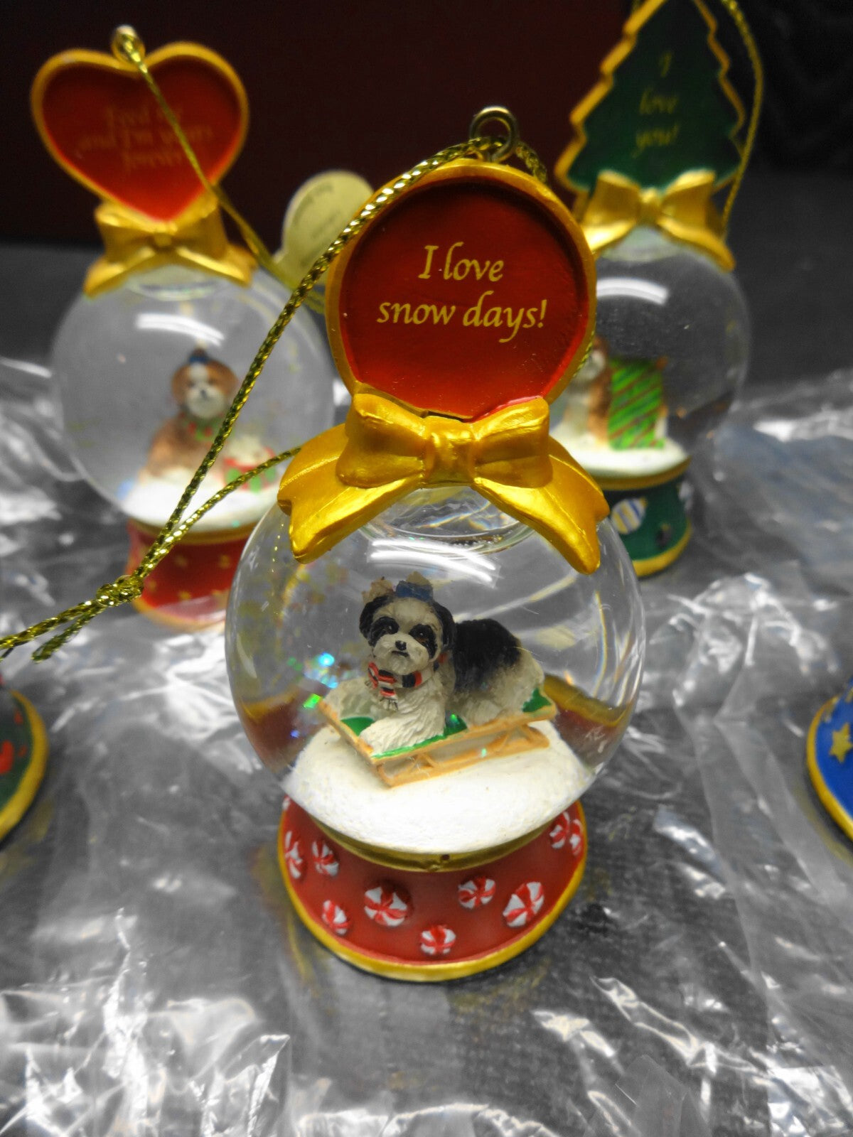 Danbury Mint Shih Tzu Dog Snow Globe Christmas Ornament Collection set of 11