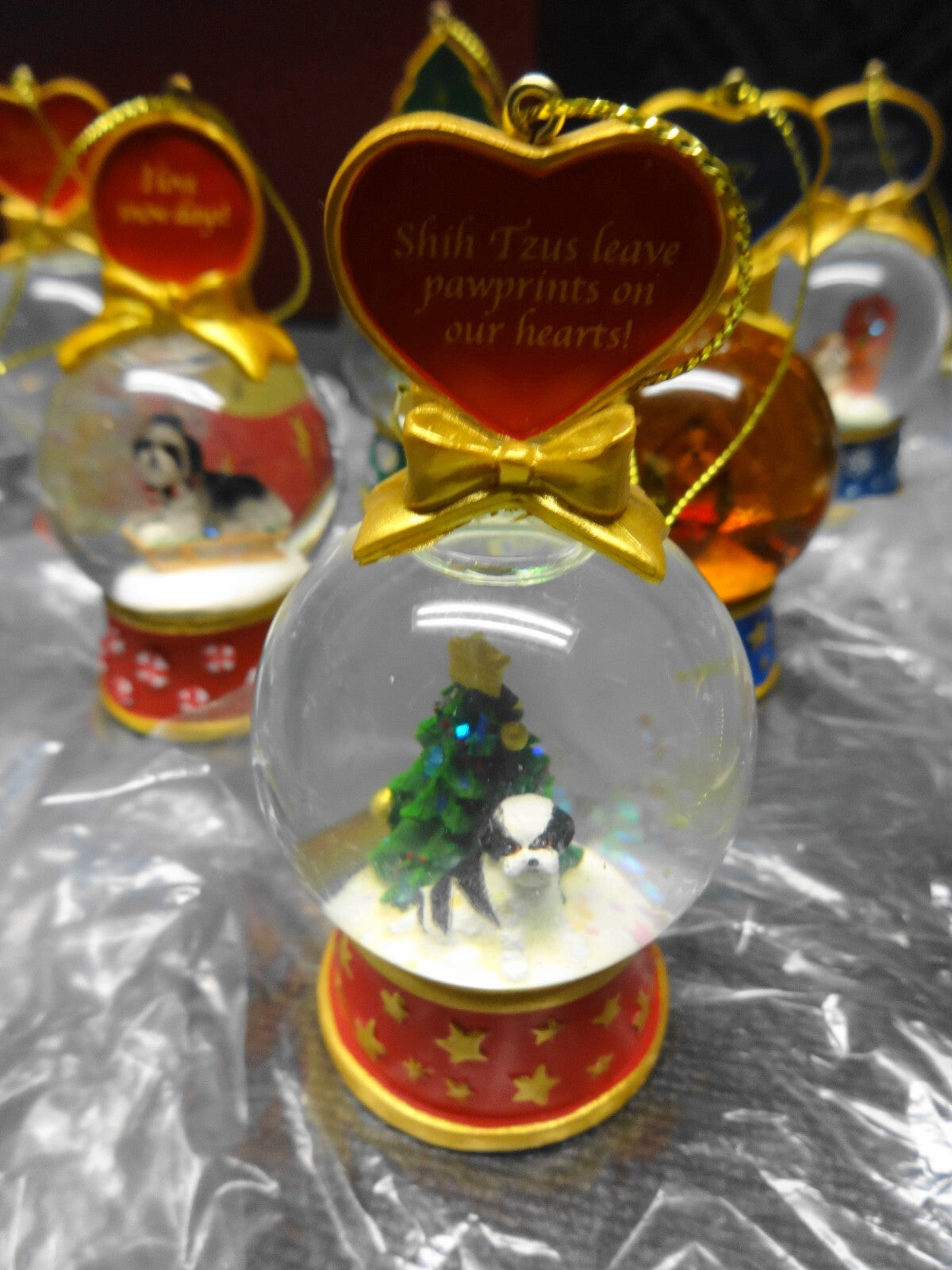 Danbury Mint Shih Tzu Dog Snow Globe Christmas Ornament Collection set of 11