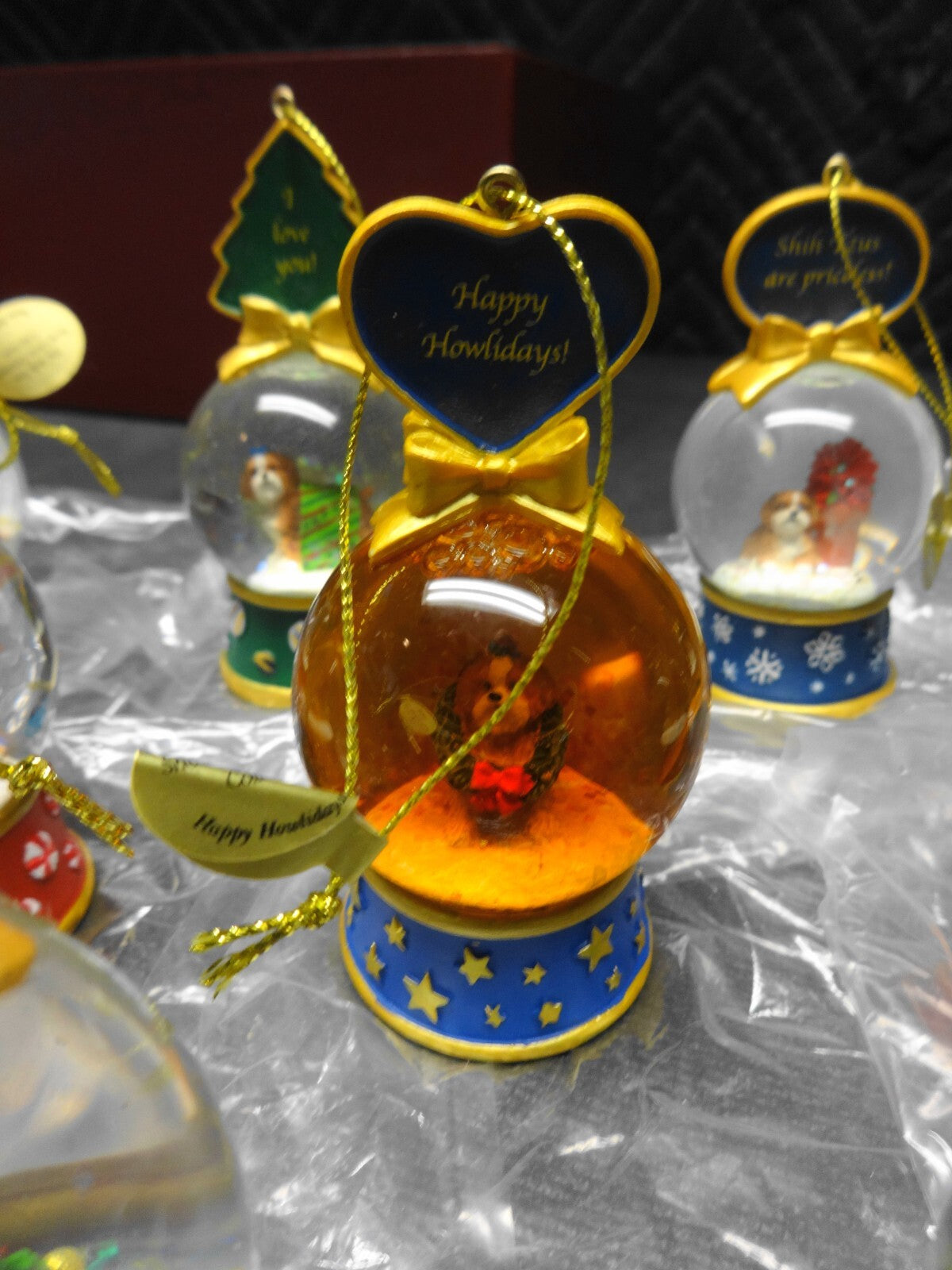 Danbury Mint Shih Tzu Dog Snow Globe Christmas Ornament Collection set of 11