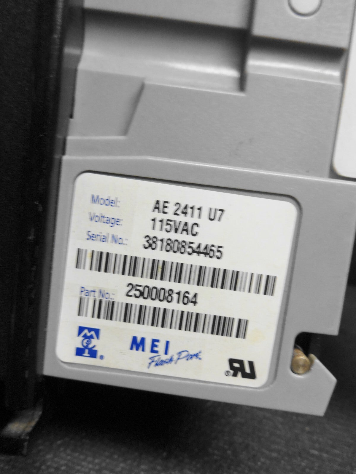 Mars MEI AE2411 U7 115vac Bill Acceptor Validator $1s & $5  Vending & Bill Box