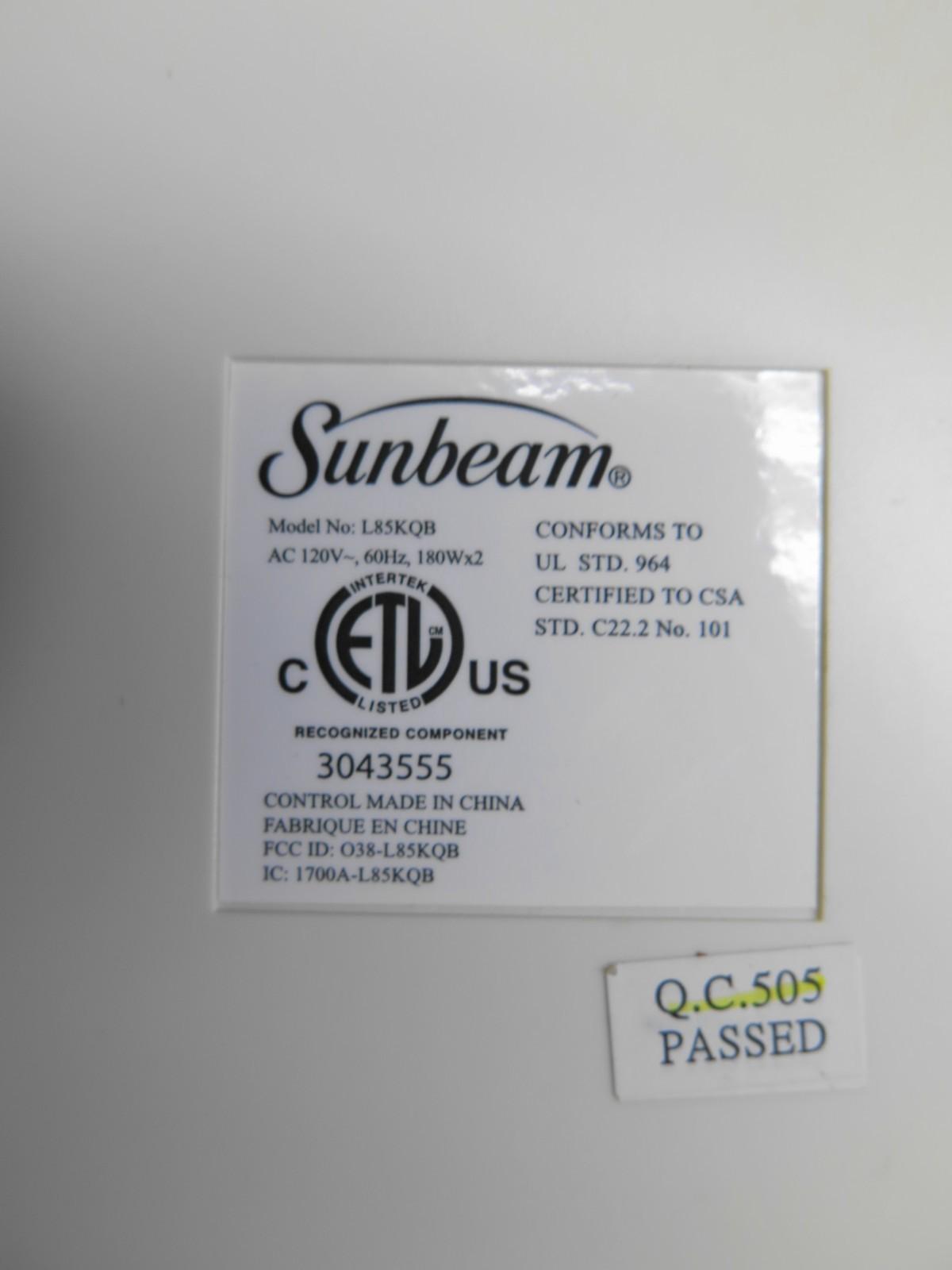 Sunbeam Heated Mattress Pad Dual Zone L85KQR & L85KQB Wireless Remote Controller