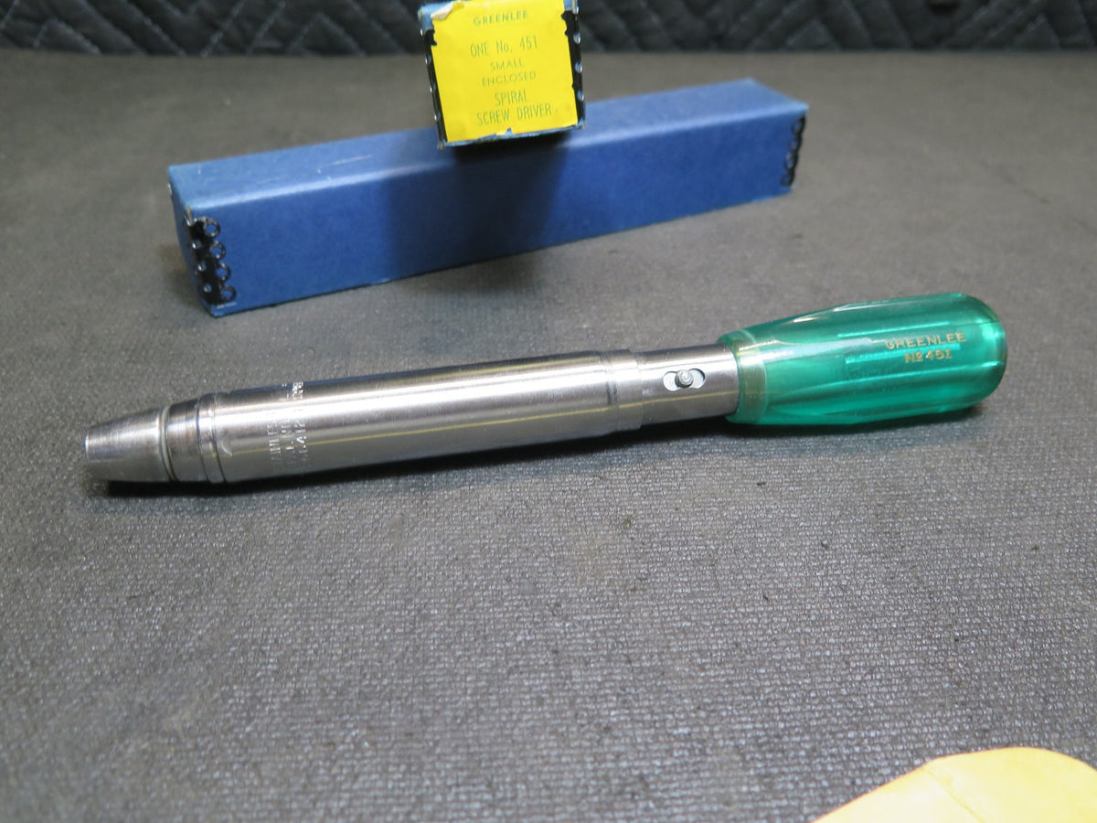 Vintage Greenlee Spiral Screwdriver No. 451 USA Made w/ 3 Original Bits & Box