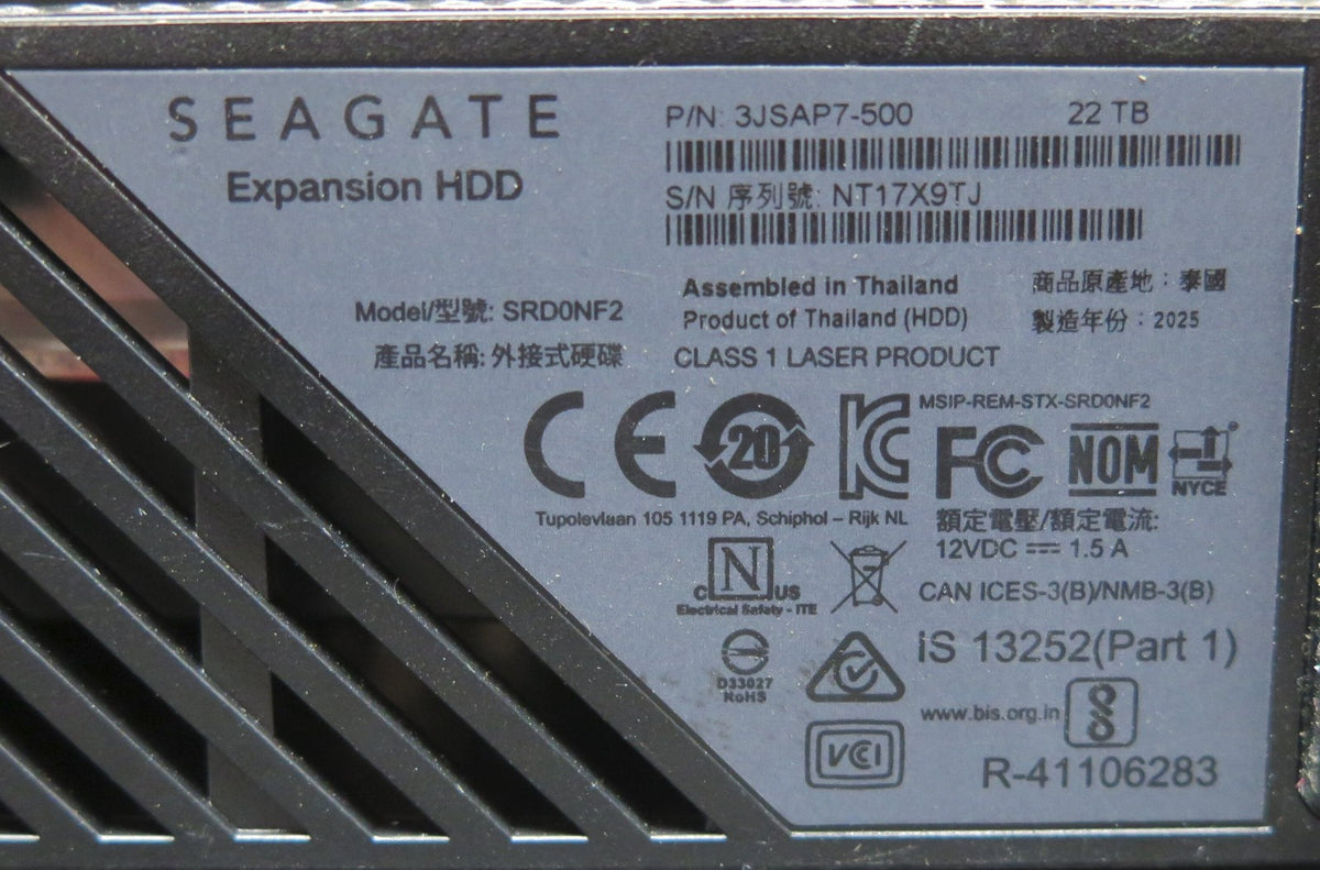 Seagate Expansion Desktop 22TB - STKP22000401 - Model SRD0NF2 - P/N 3JSAP7-500