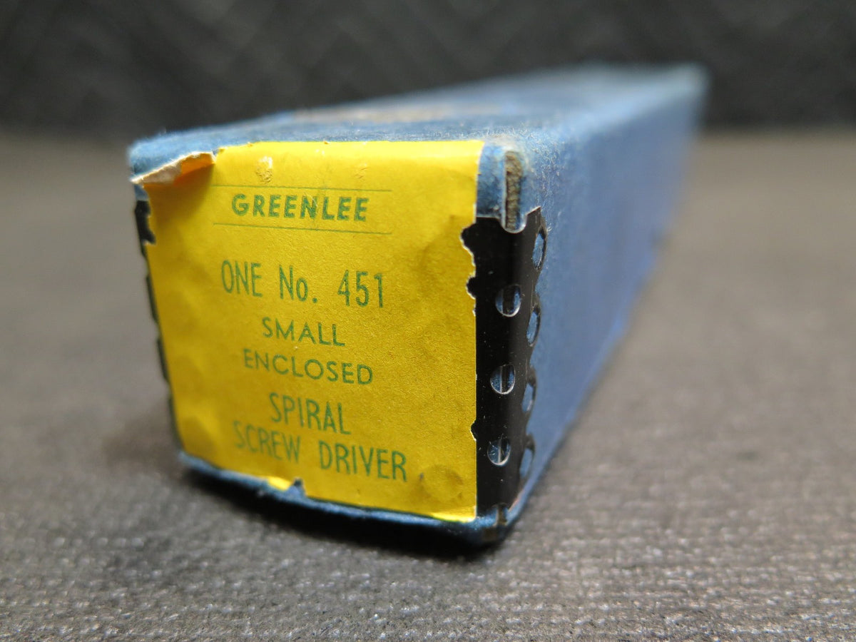 Vintage Greenlee Spiral Screwdriver No. 451 USA Made w/ 3 Original Bits & Box