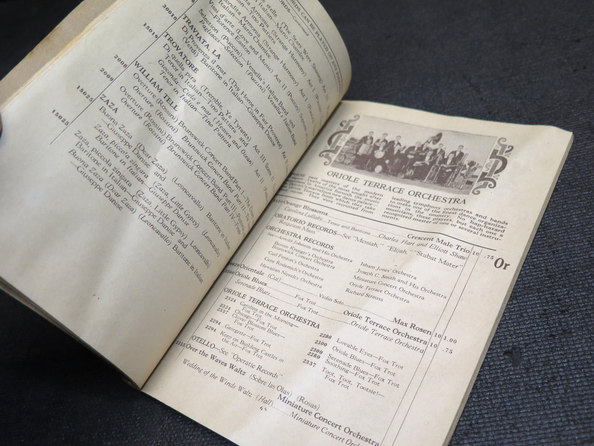 Antique 1923 Brunswick Records - Record Catalog
