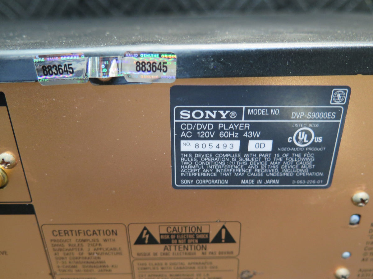 Sony DVP-S9000ES ES SACD CD DVD Player w/ Remote Copper Chassis - Bench Tested