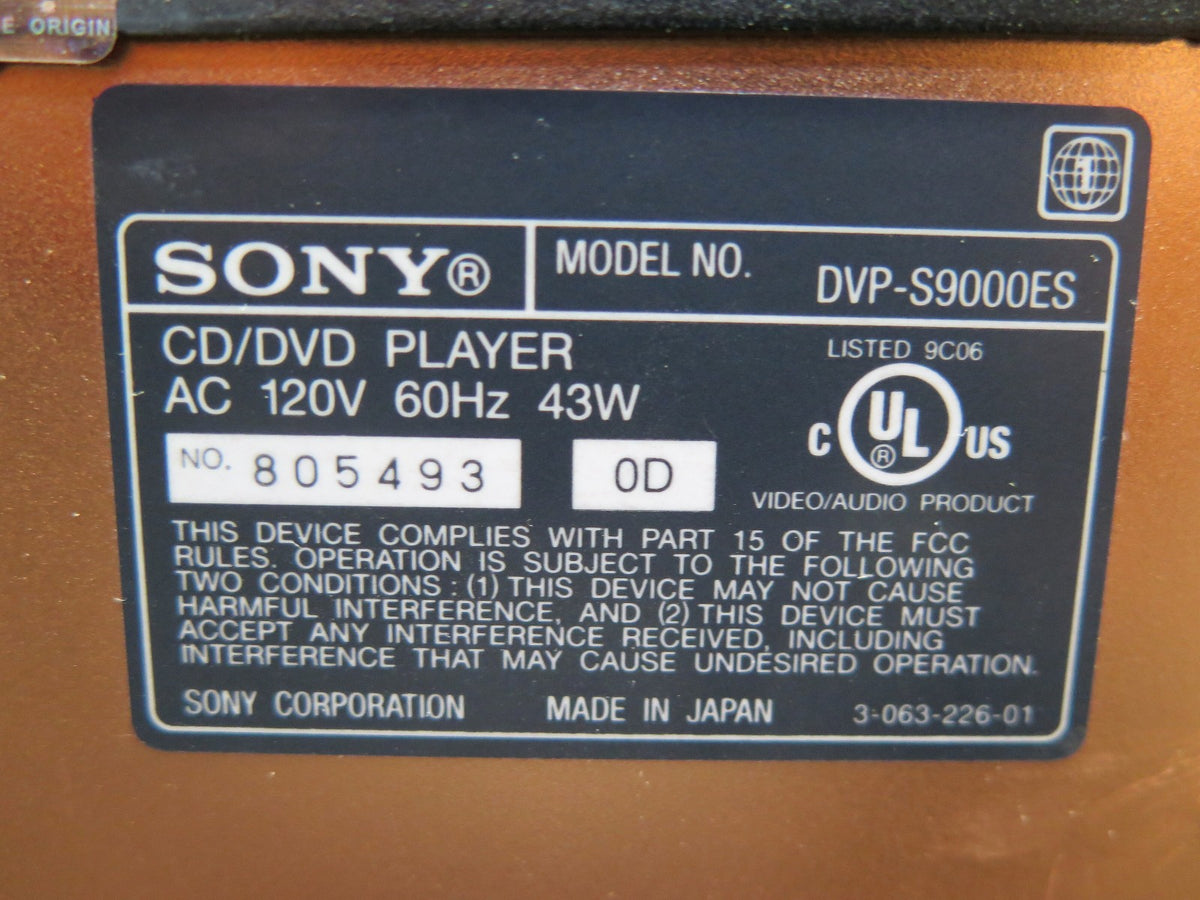 Sony DVP-S9000ES ES SACD CD DVD Player w/ Remote Copper Chassis - Bench Tested