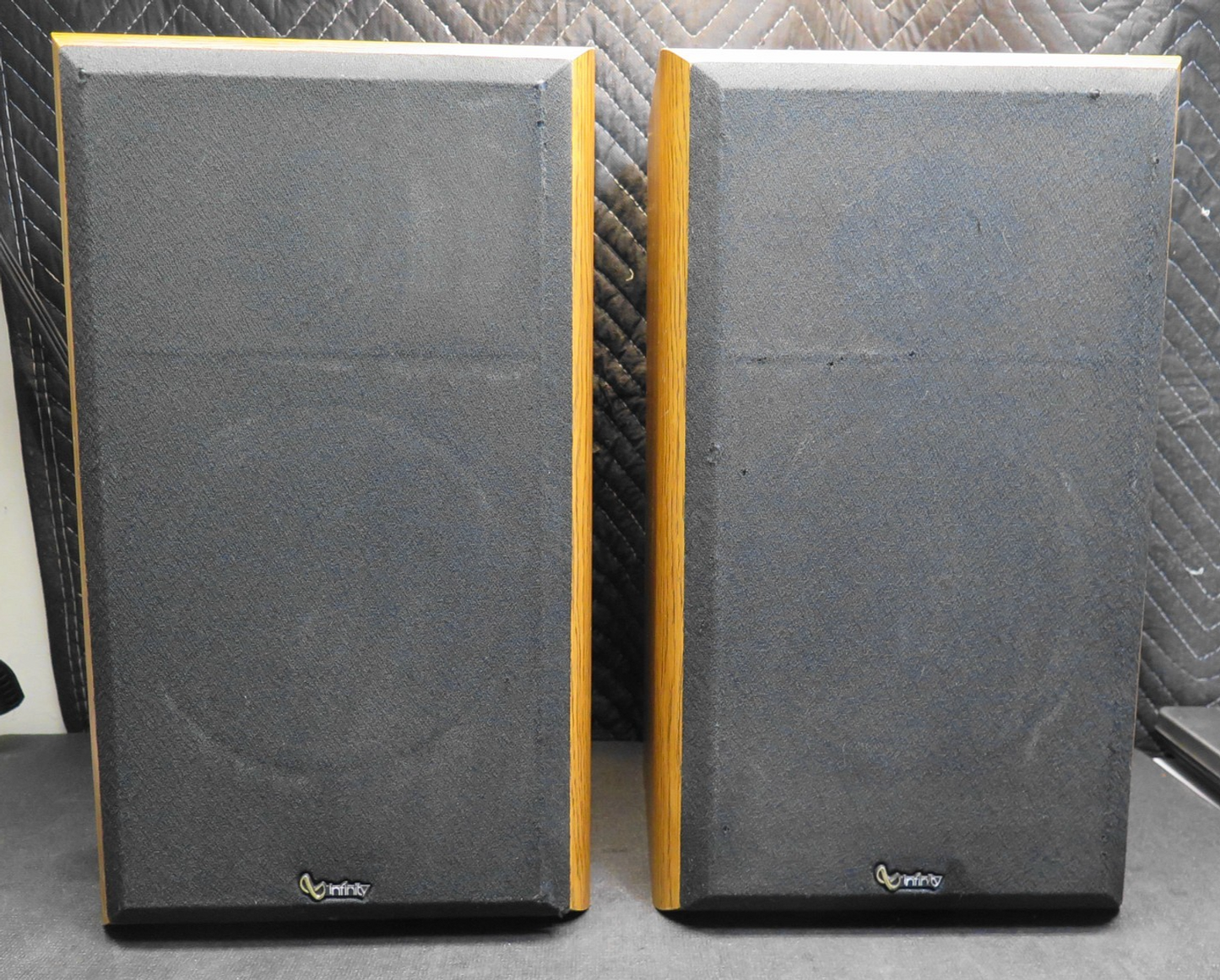 INFINITY Reference Two Book Shelf Speaker Pair Oak Cabinet 10x10x18 - *REFOAMED*