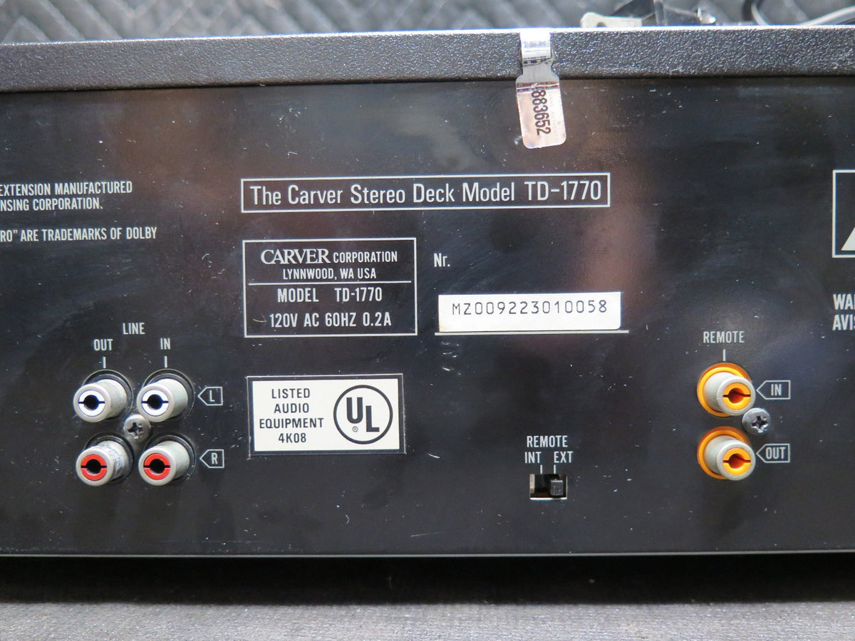 Carver TD-1770 Cassette Deck - *SERVICED* - Made in Japan