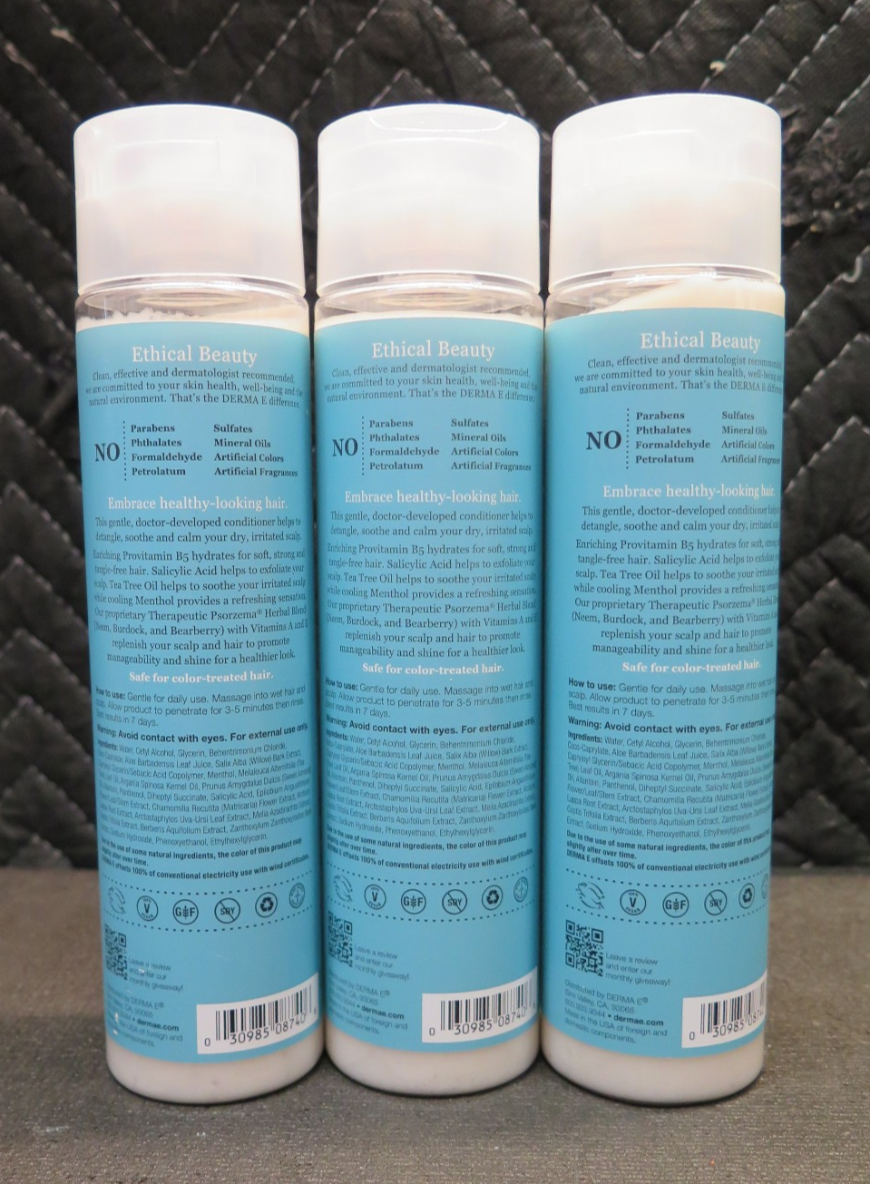 Lot of 3 Bottles DERMA E Scalp Relief Conditioner 296 ml /10 oz Each