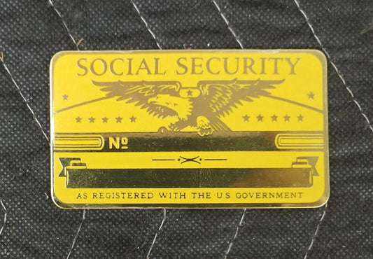Vintage Metal Social Security Card for Custom Engraved ID Eagle Gold/Brass color