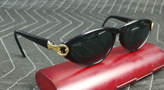 Designer, Rochas, Paris, Black Gold Decorative Hinges, Ladies, Eye Glass Frames