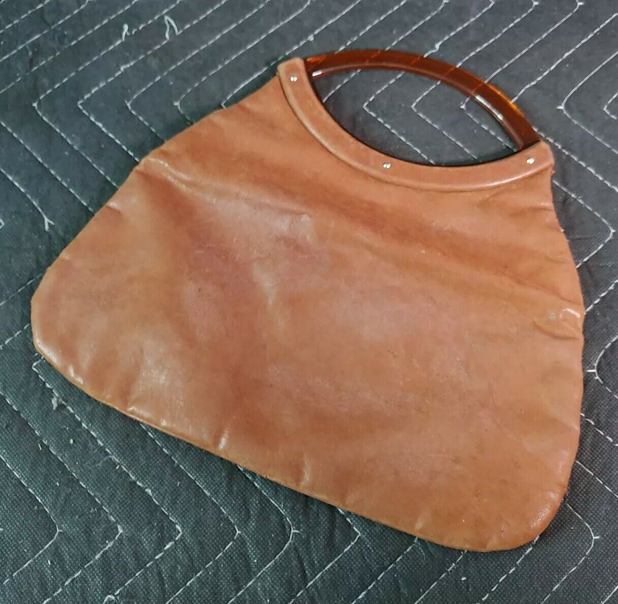 Vintage Neiman-Marcus Aristocrat Brown Leather Hand Bag Purse w/ Amber Handle